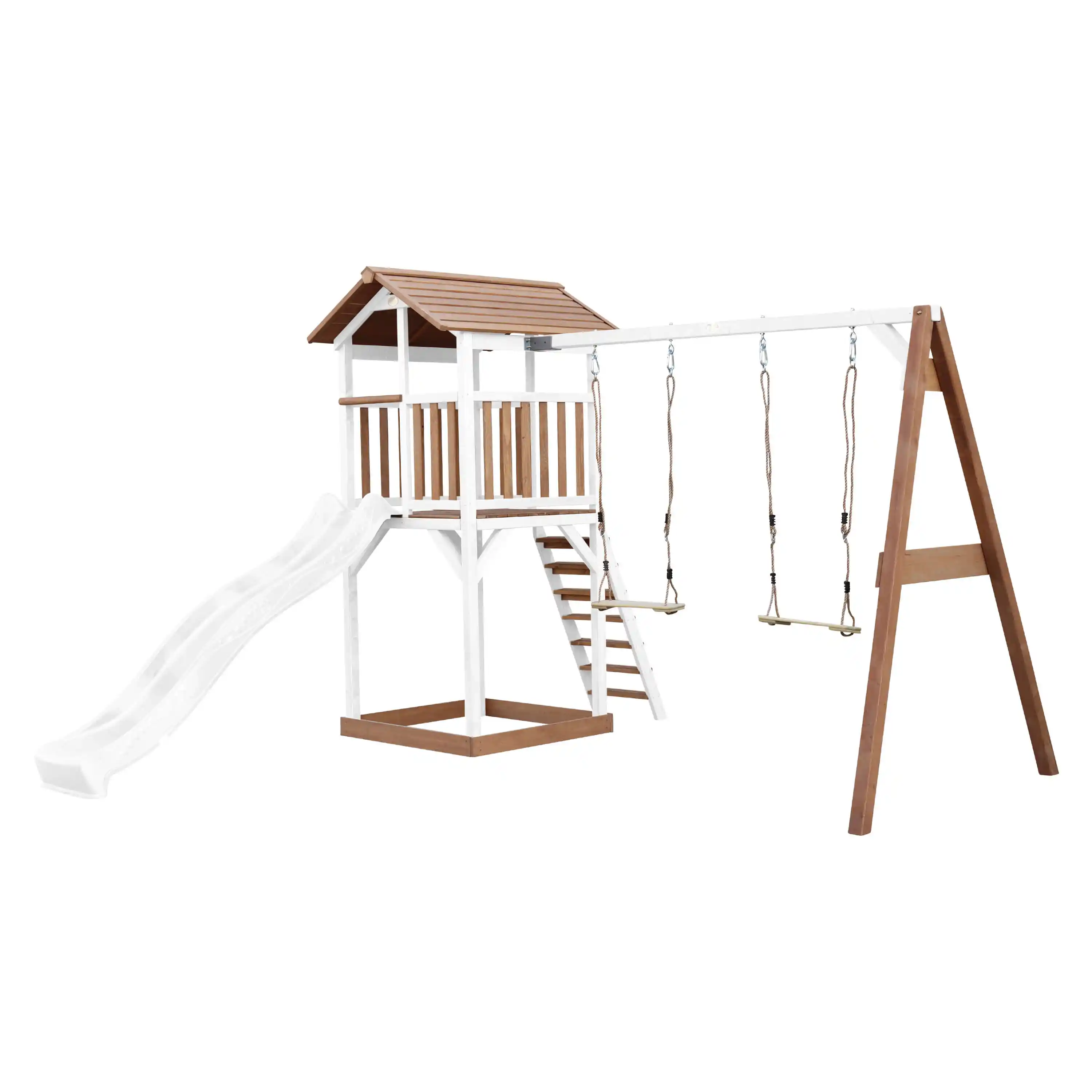 AXI Beach Tower with Double Swing Set Brown/White - White Slide