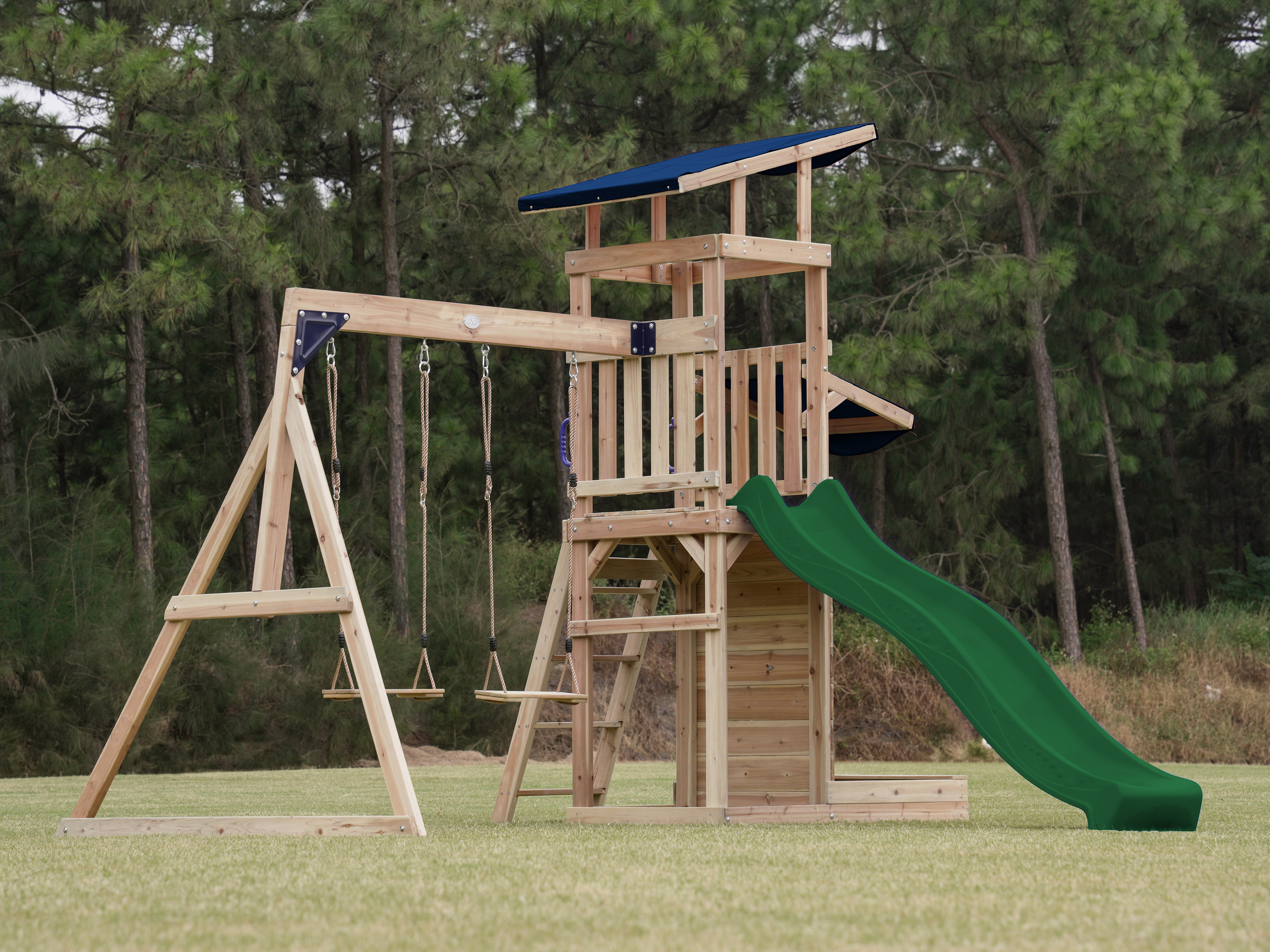 AXI Malik Climbing Frame with Double Swing Set - Green Slide