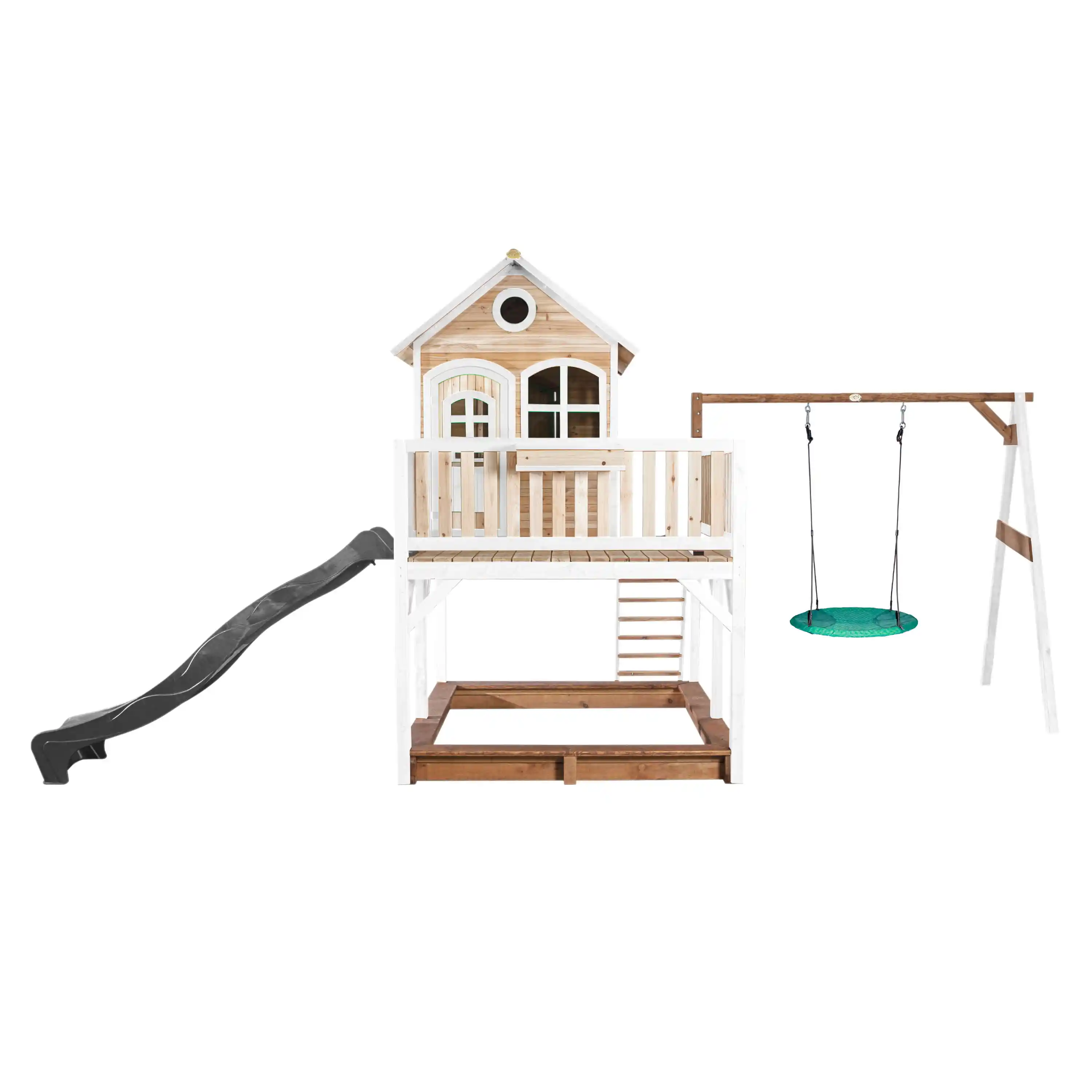 AXI Liam Playhouse with Summer Nest Swing Set Brown/White - Grey Slide