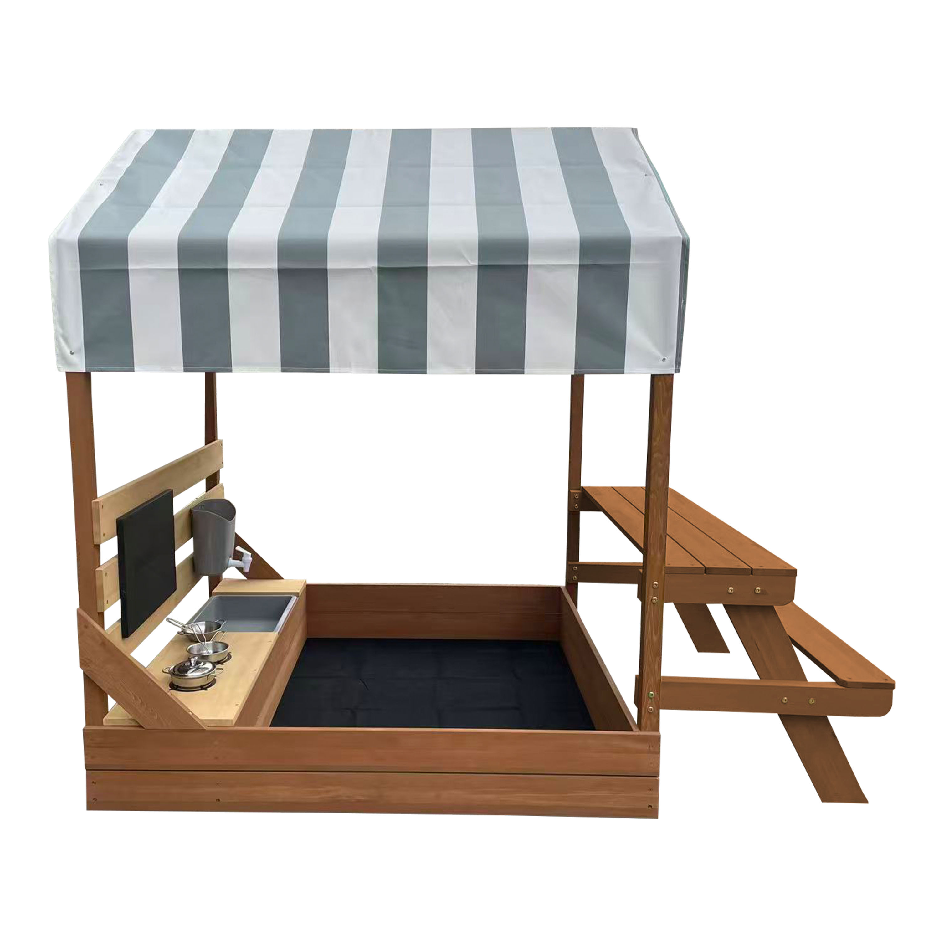 AXI Bo Sandbox & Playhouse with Play Kitchen and Picnic Table - 159 x 105 cm - Brown