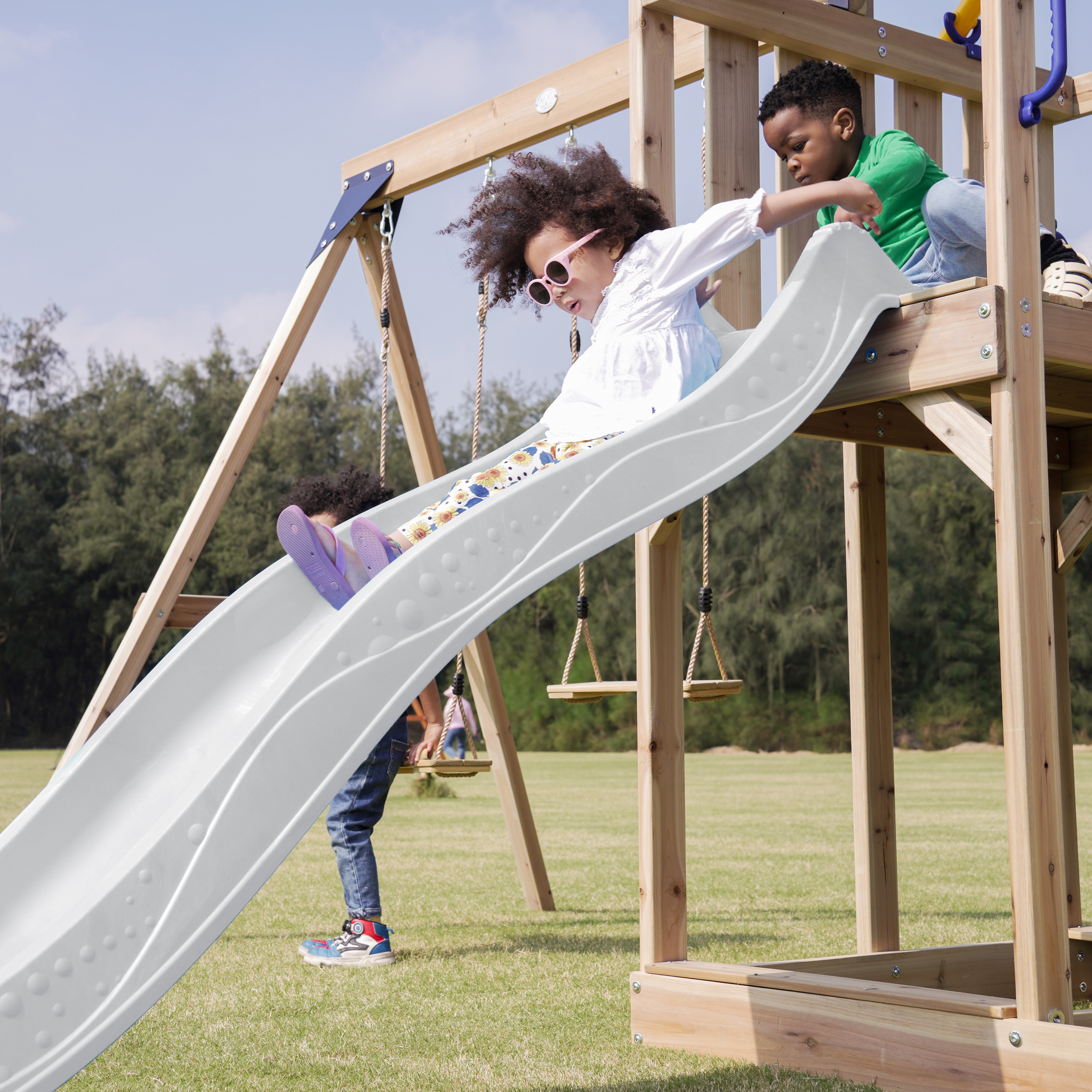 AXI Moos Climbing Frame with Double Swing Set - White Slide