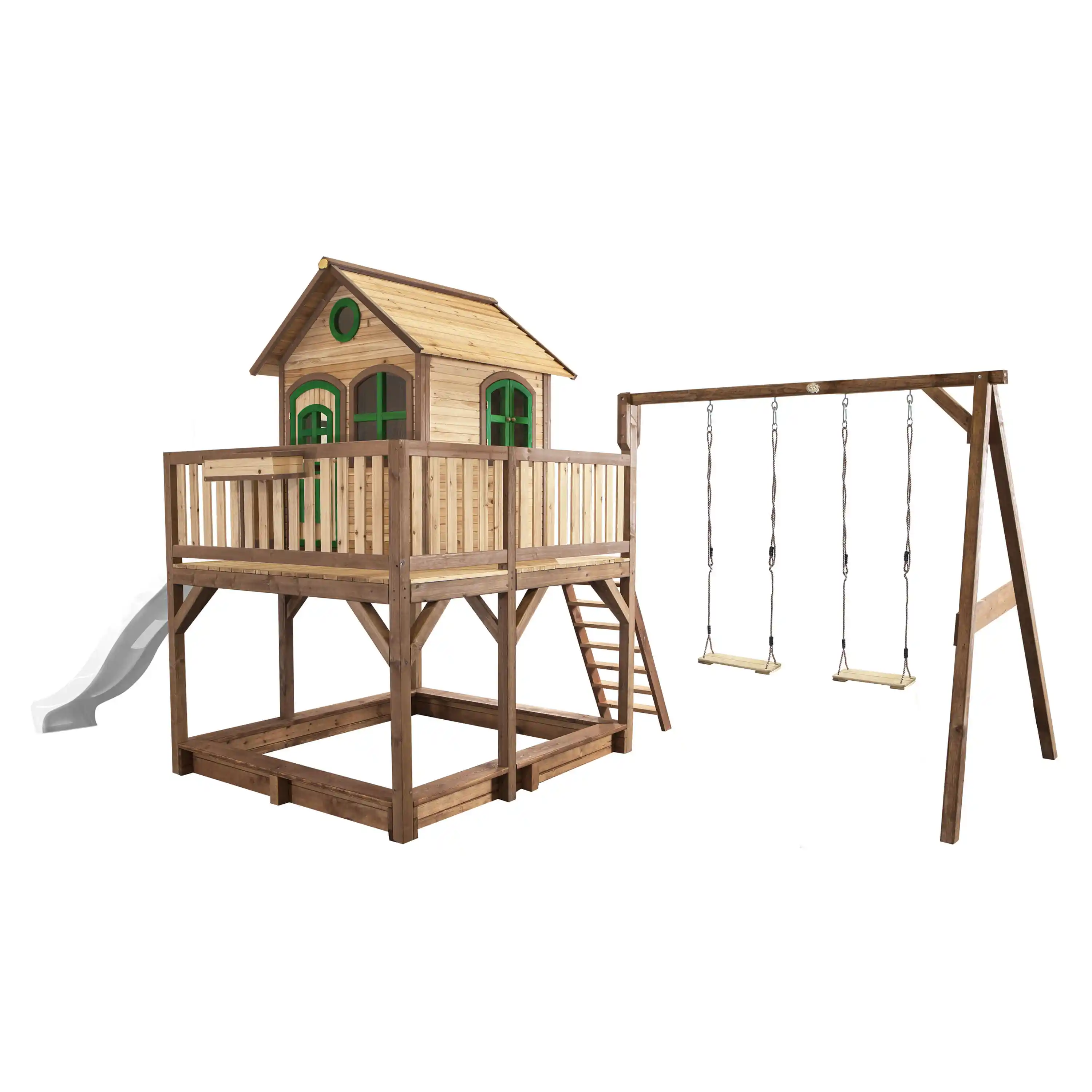 AXI Liam Playhouse with Double Swing Set Brown/Green - White Slide