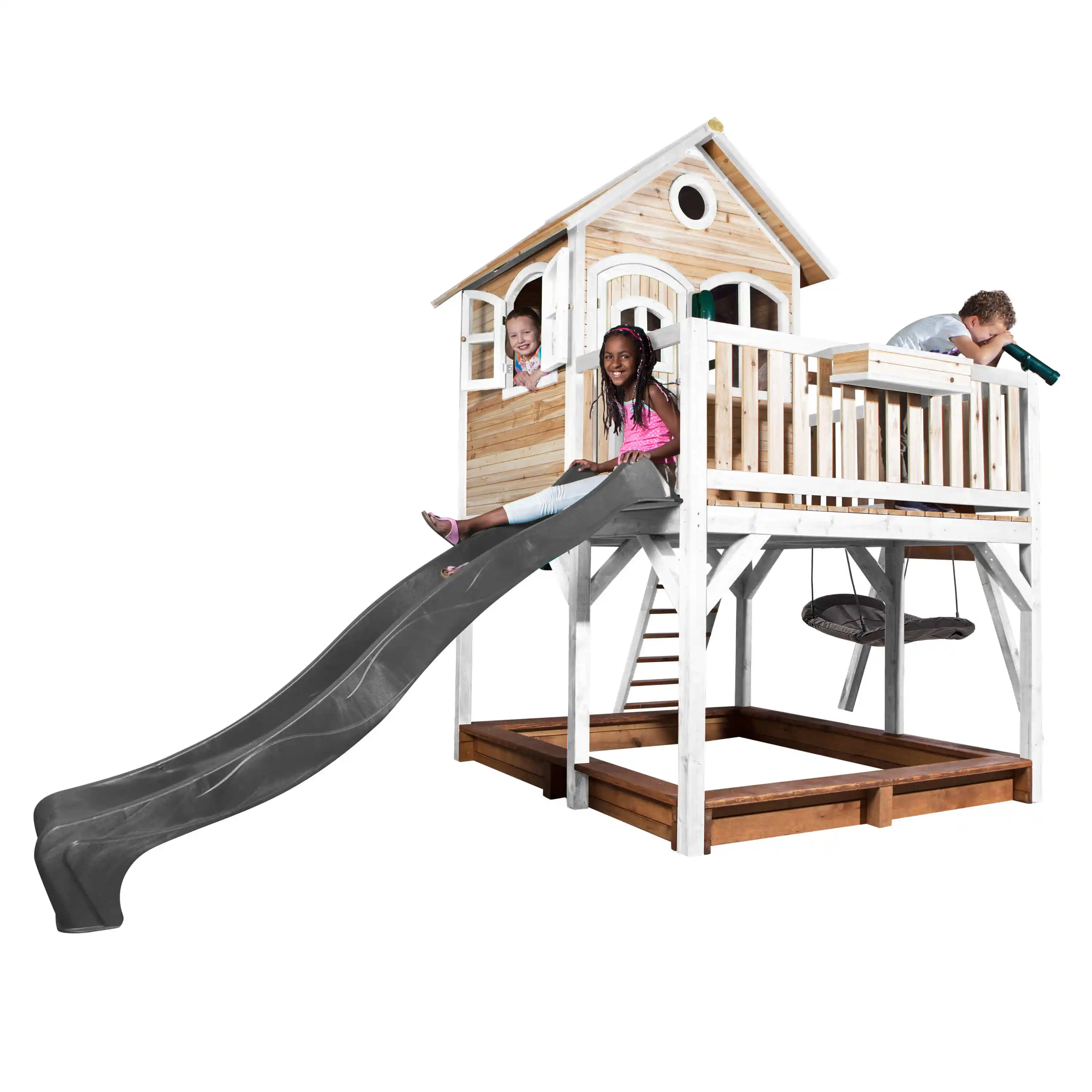 AXI Liam Playhouse with Roxy Nest Swing Set Brown/White - Grey Slide