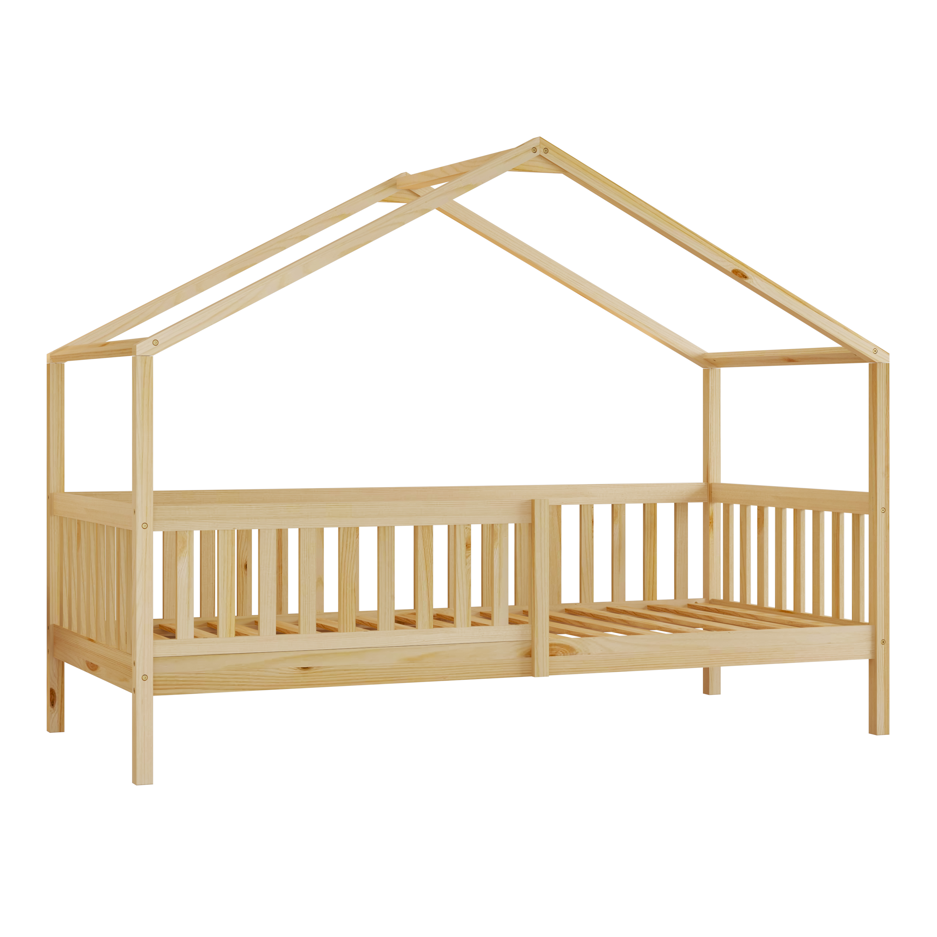 Sunny Kae House Bed with Guardrail Natural – With Mattress