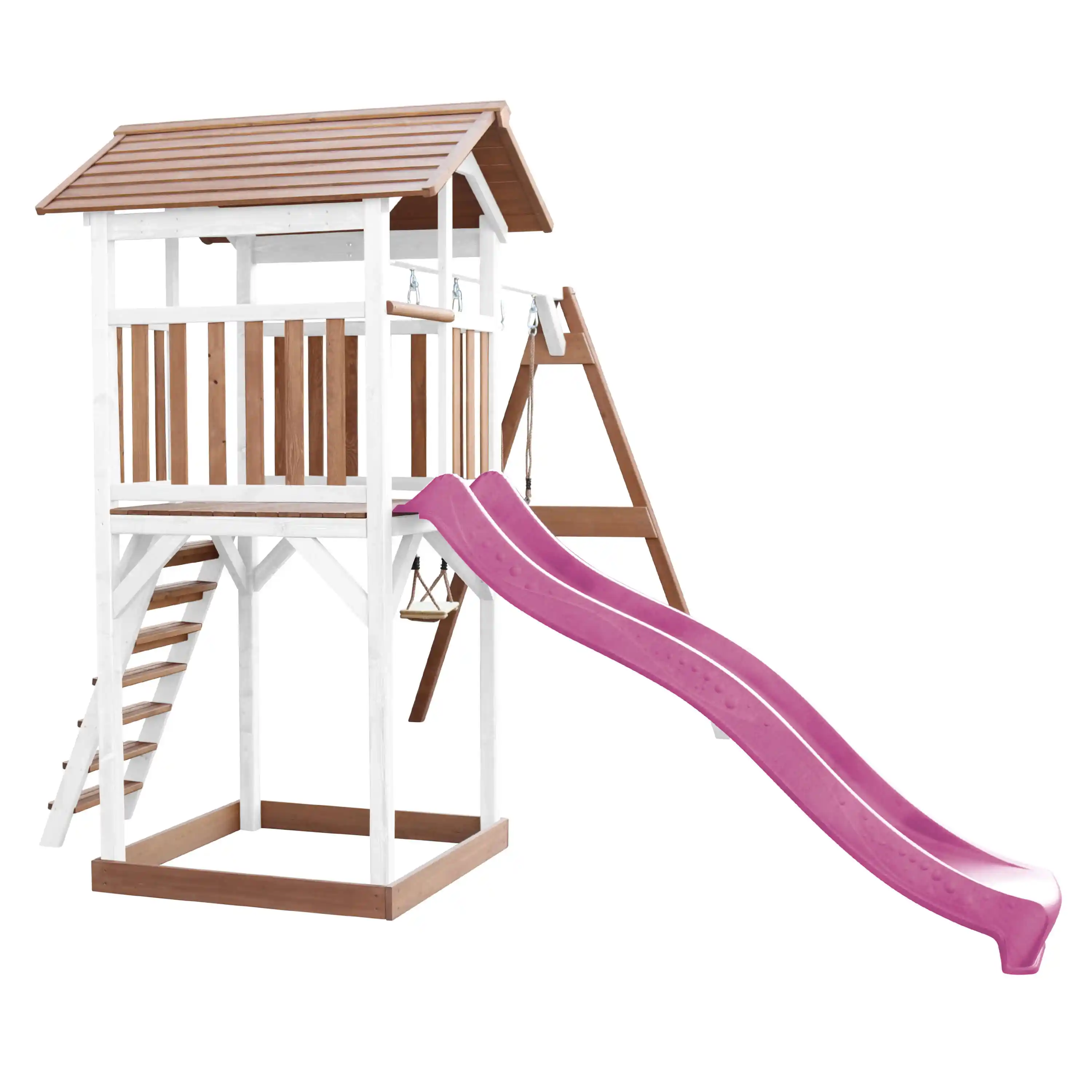 AXI Beach Tower with Double Swing Set Brown/White - Purple Slide