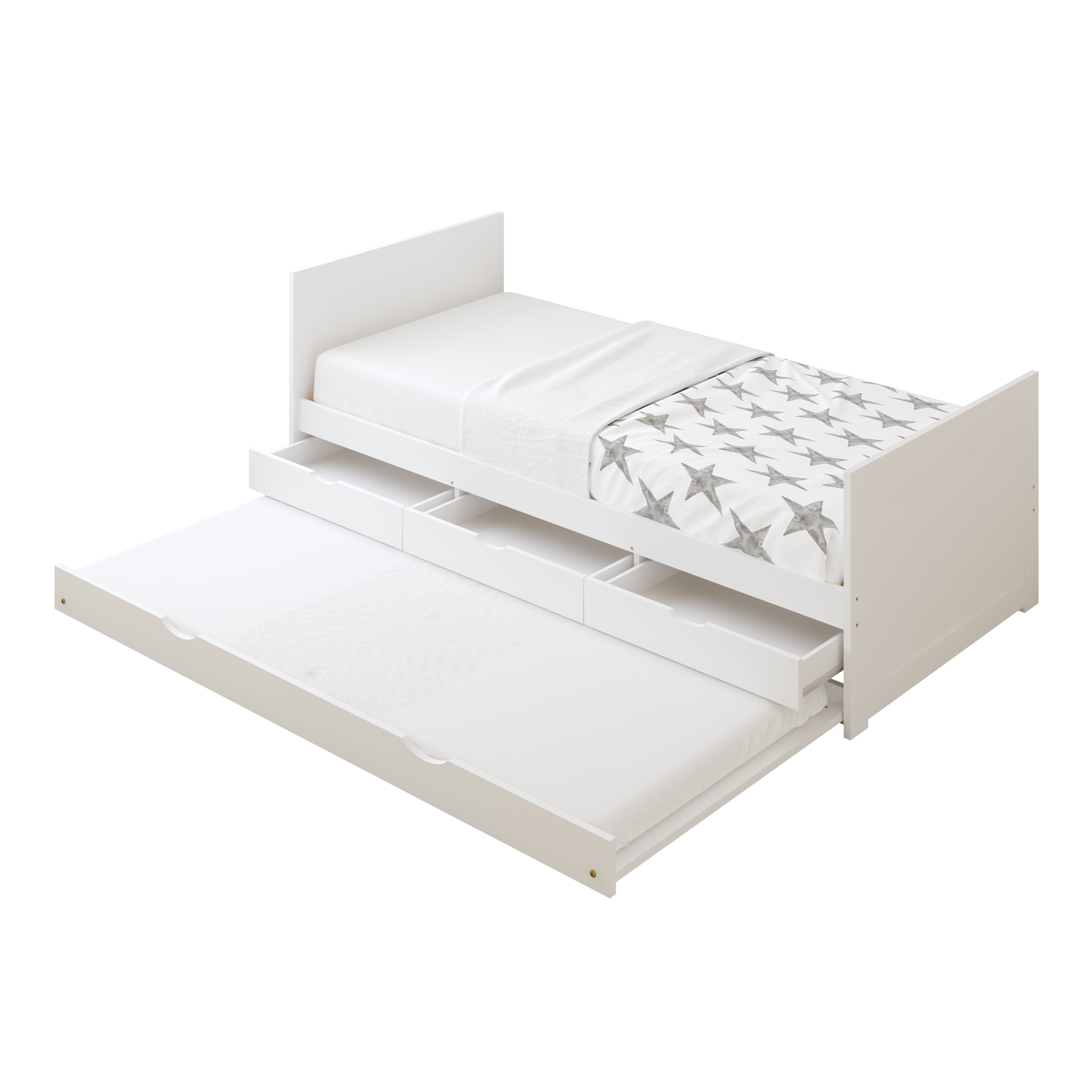 Sunny Eli Kids Bed with Trundle and 3 Storage Drawers White – Without Mattress