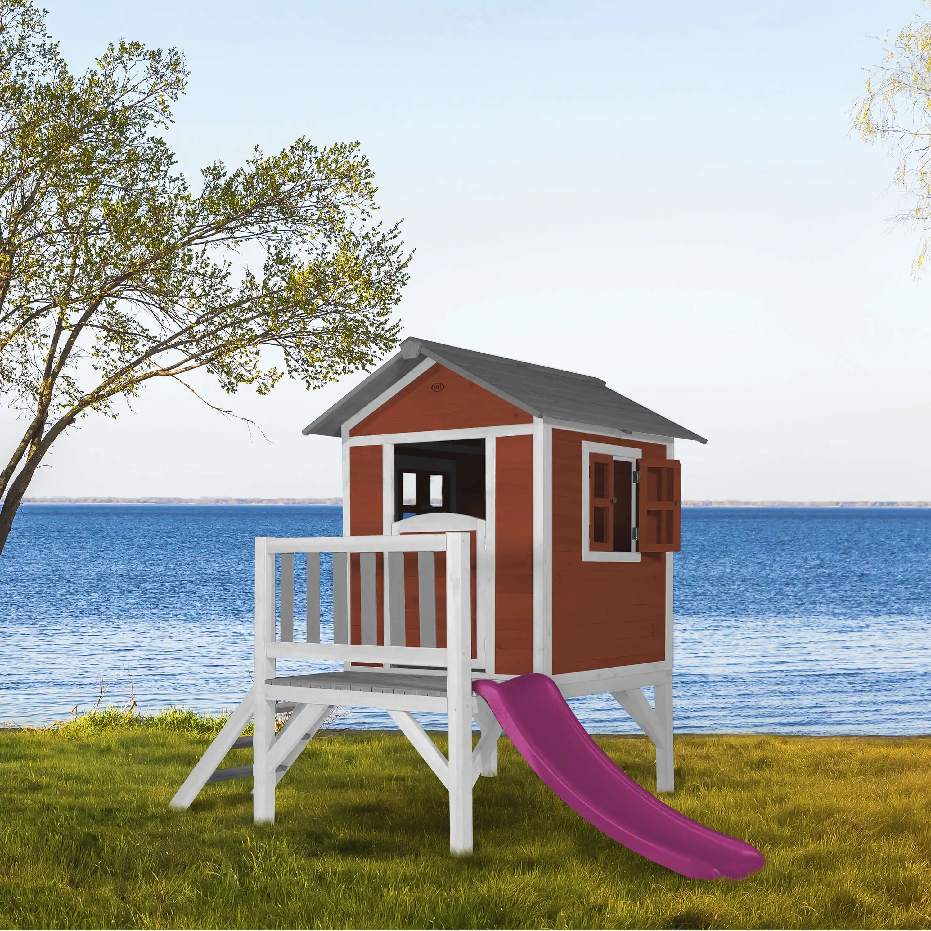 AXI Lodge XL Playhouse Scandinavian Red - Purple Slide