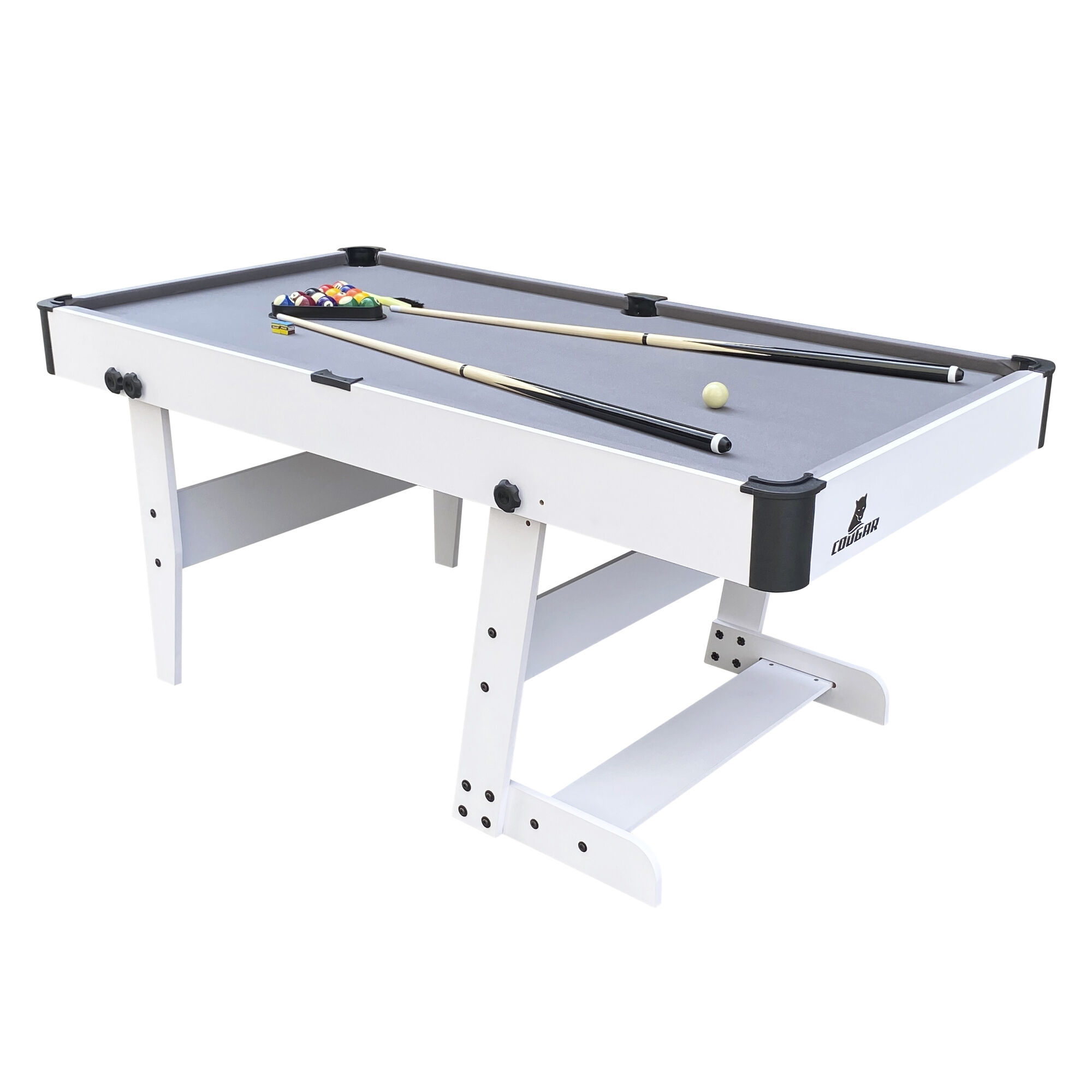 Cougar Hustle L folding Pool Table - White