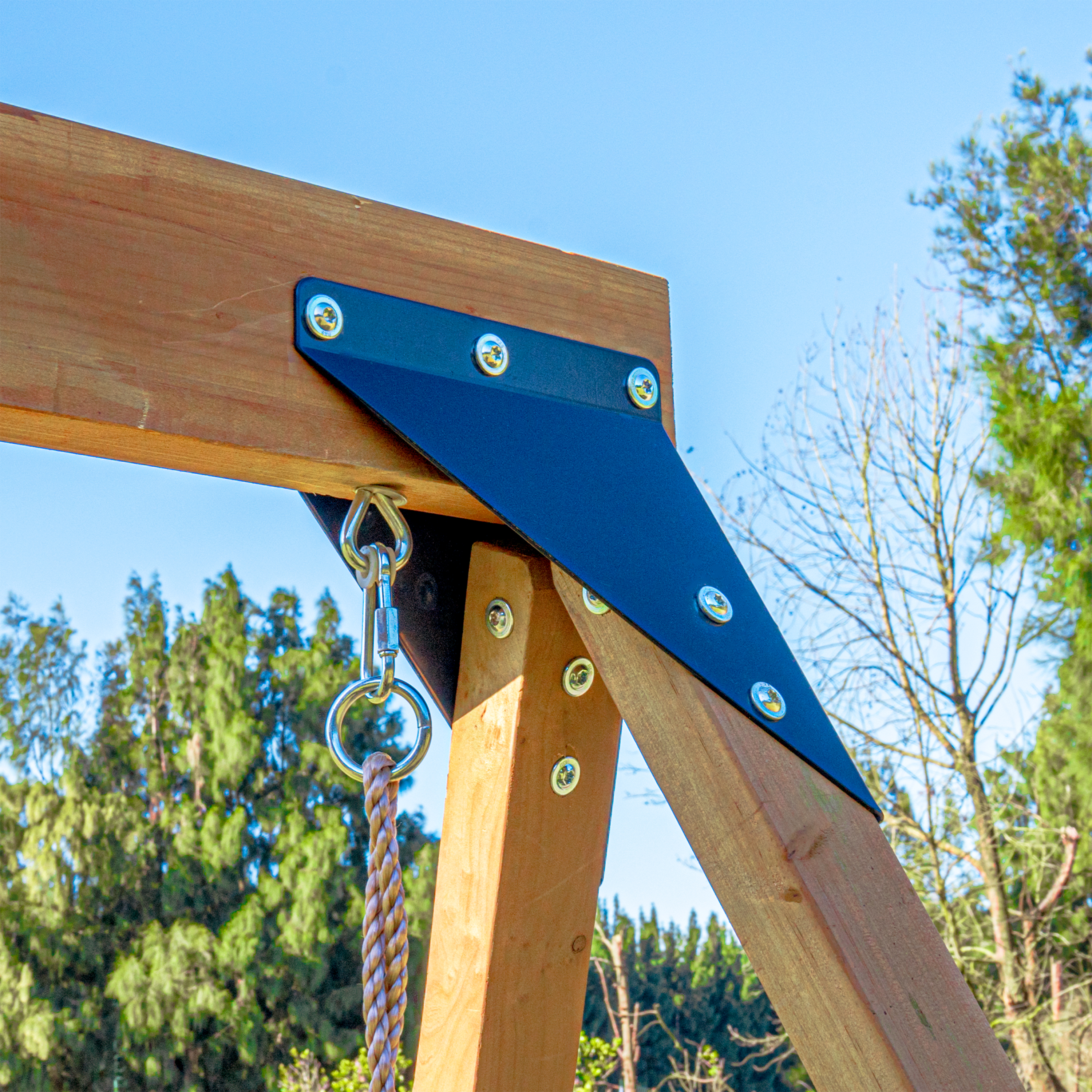AXI Mitch Climbing Frame with Double Swing, Trapeze and Lookout Tower – Red Slide