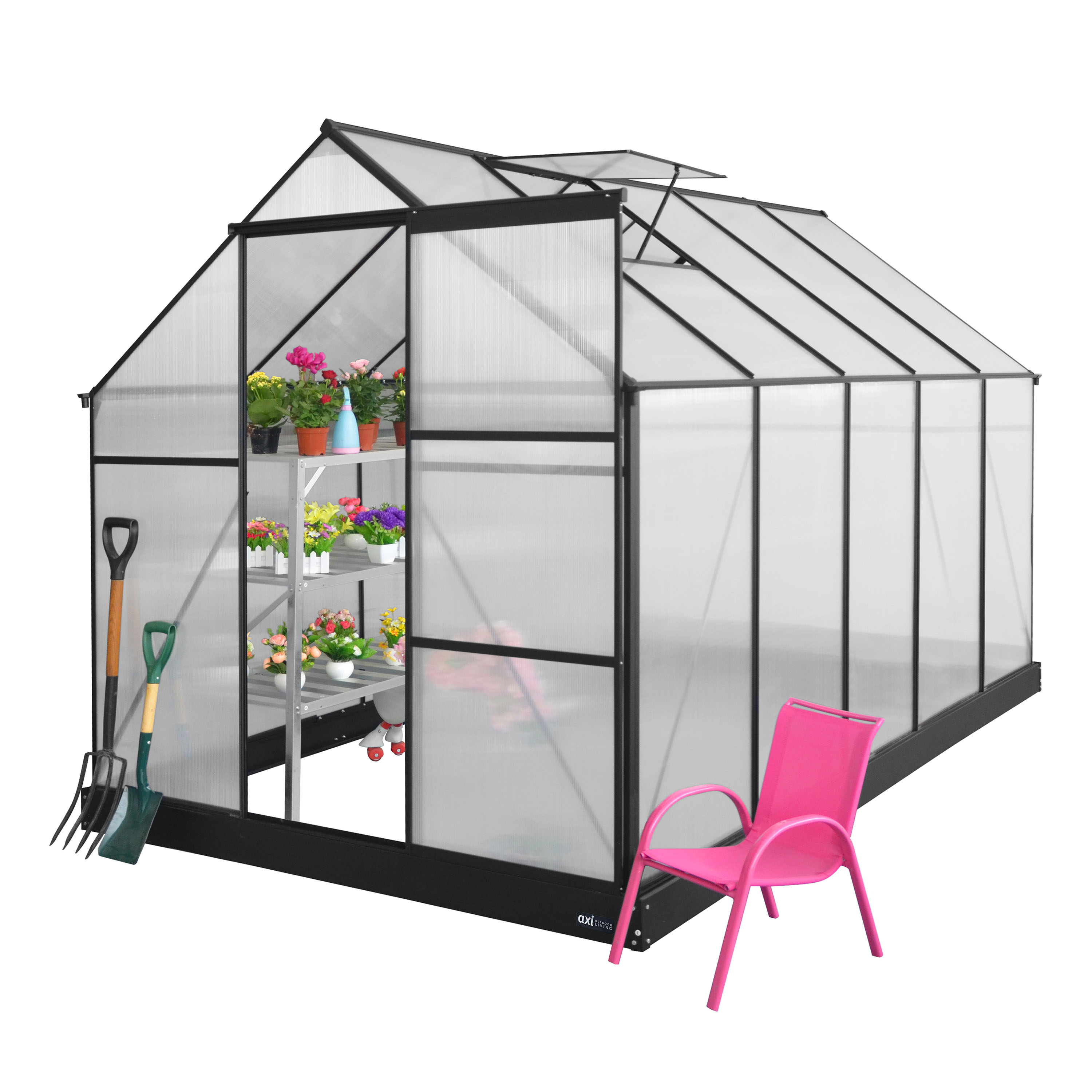 AXI Simon Greenhouse Polycarbonate - Black 310x190x207 cm