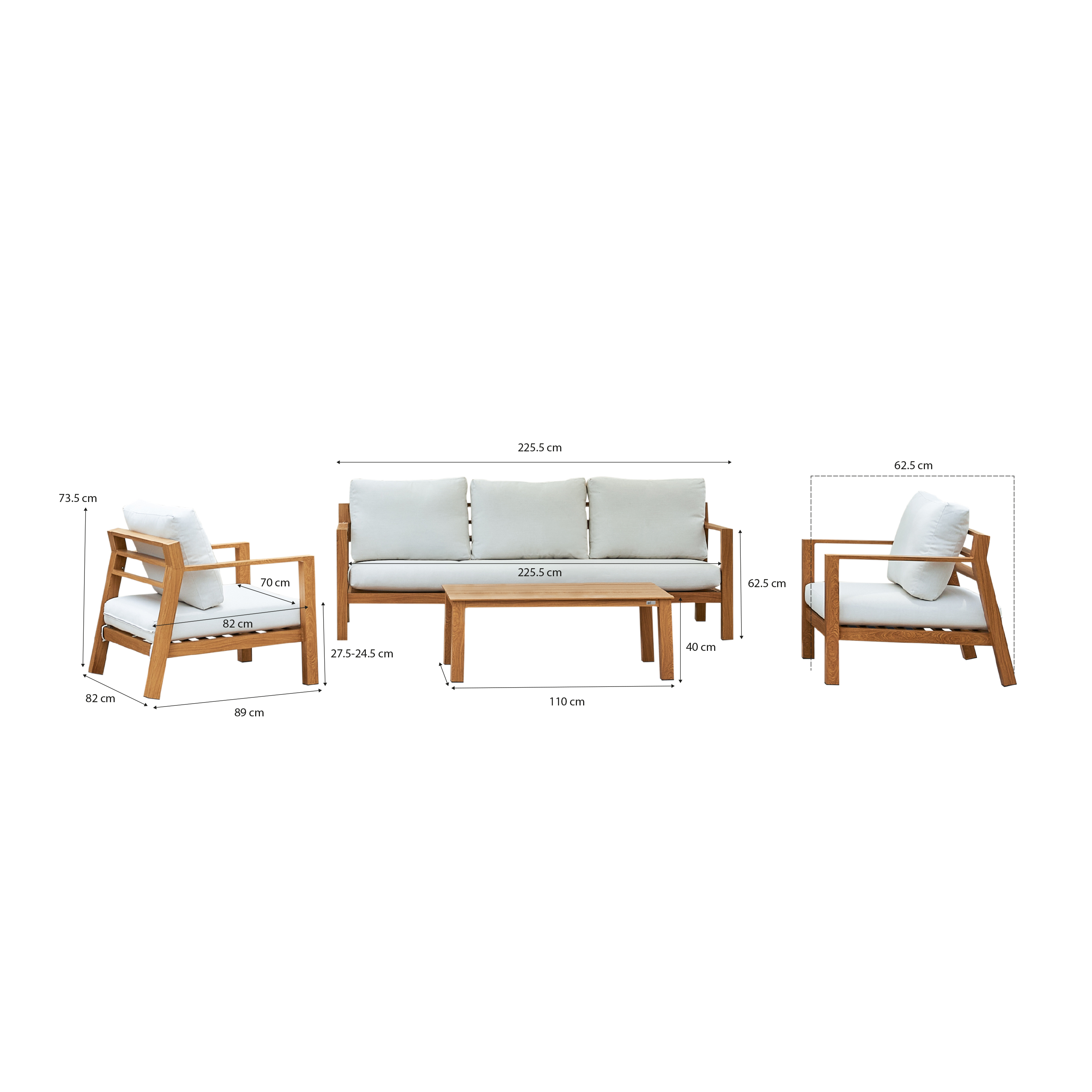 AXI Orla 4-piece Lounge Set with bench, table and 2 chairs - Wood-look/Beige