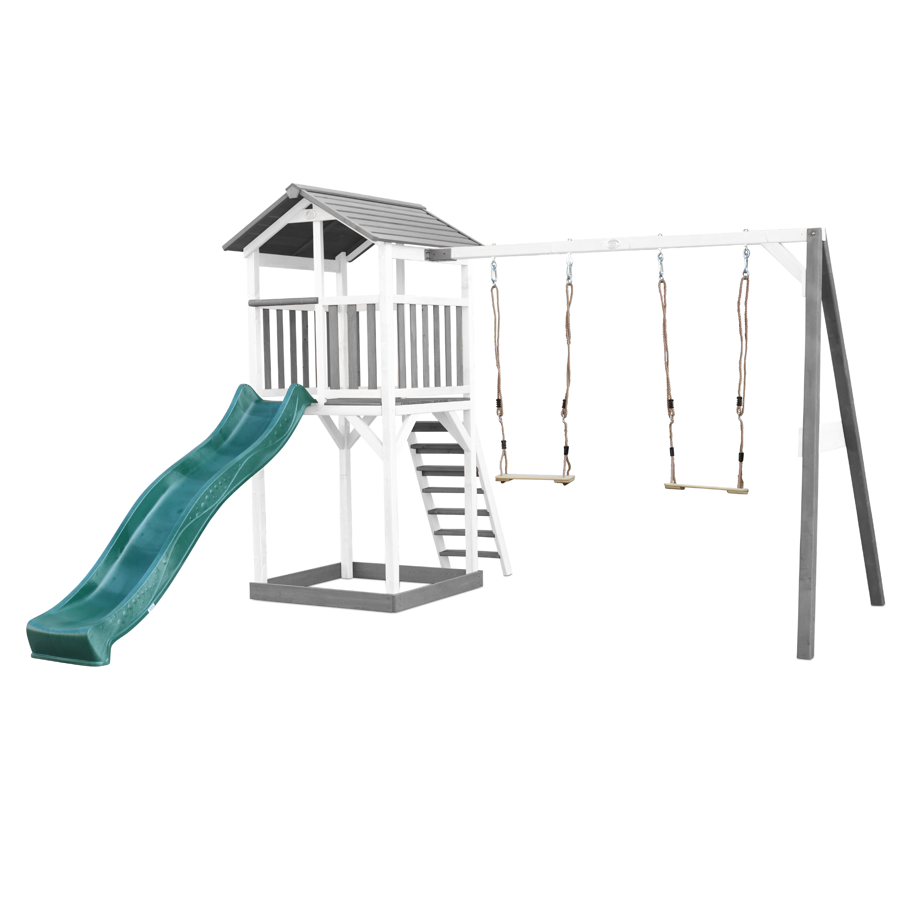 AXI Beach Tower with Double Swing Set Grey/White - Green Slide