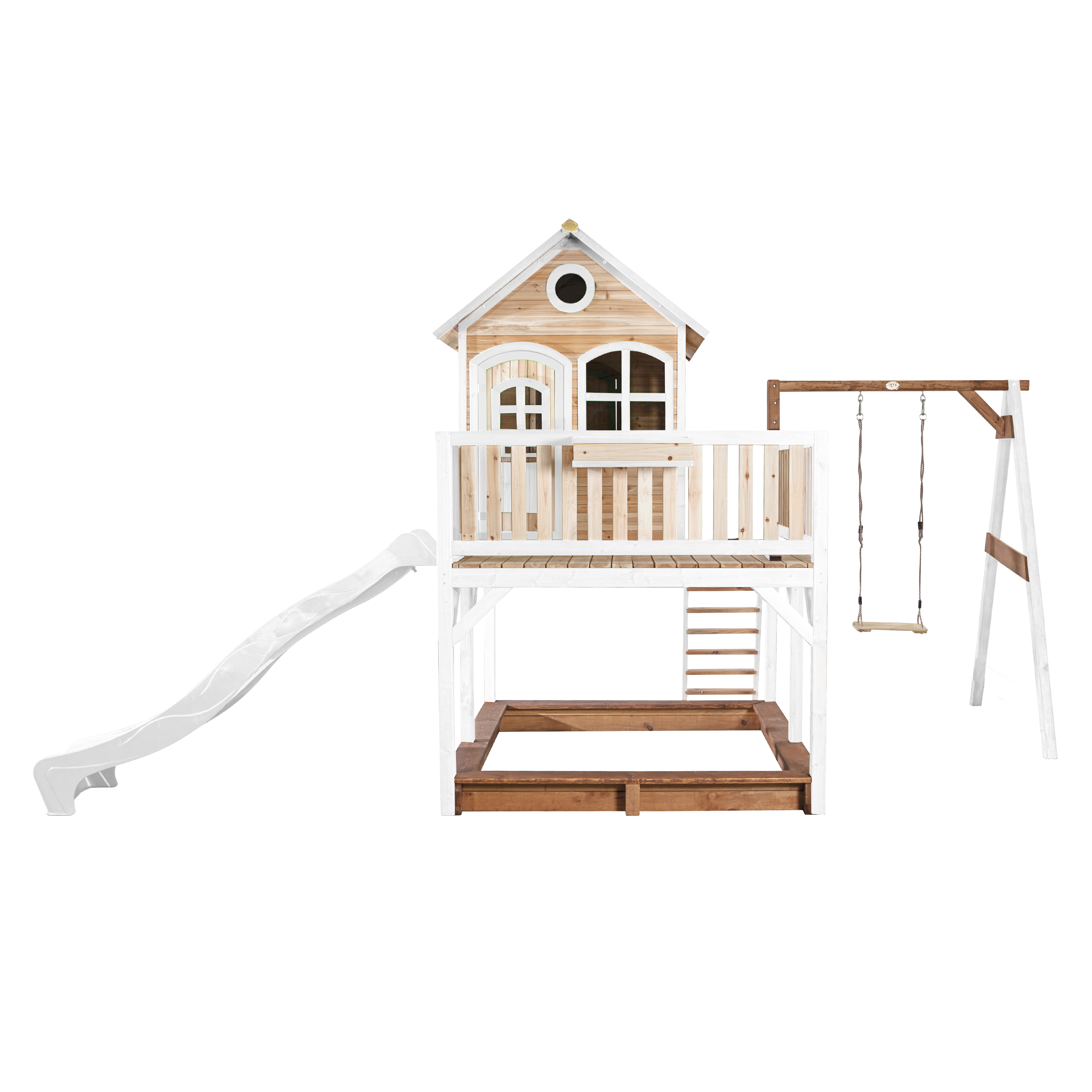 AXI Liam Playhouse with Single Swing Set Brown/White - White Slide