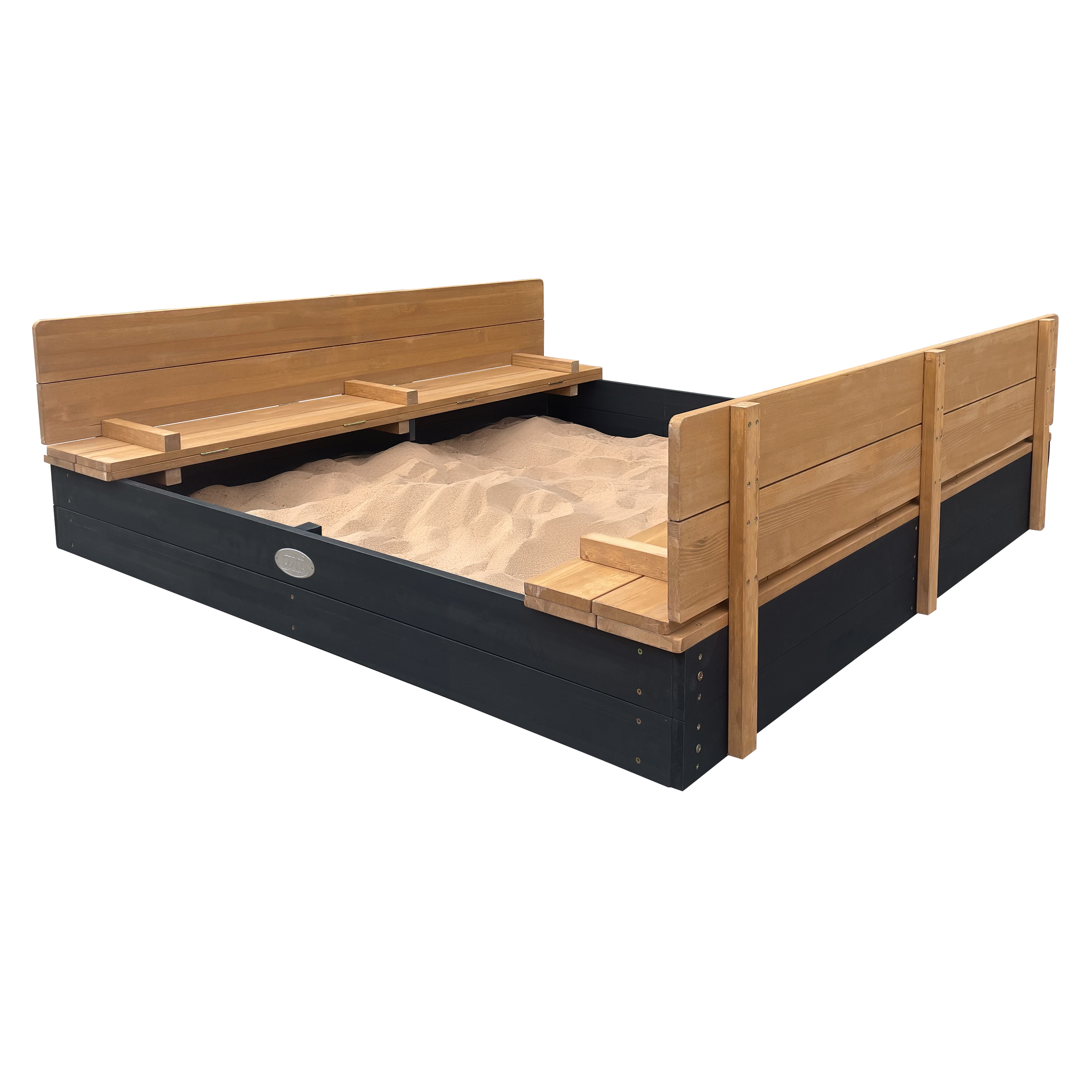 AXI Ella XXL Sandbox 150 x 150 x 20 cm with benches - Anthracite/Brown