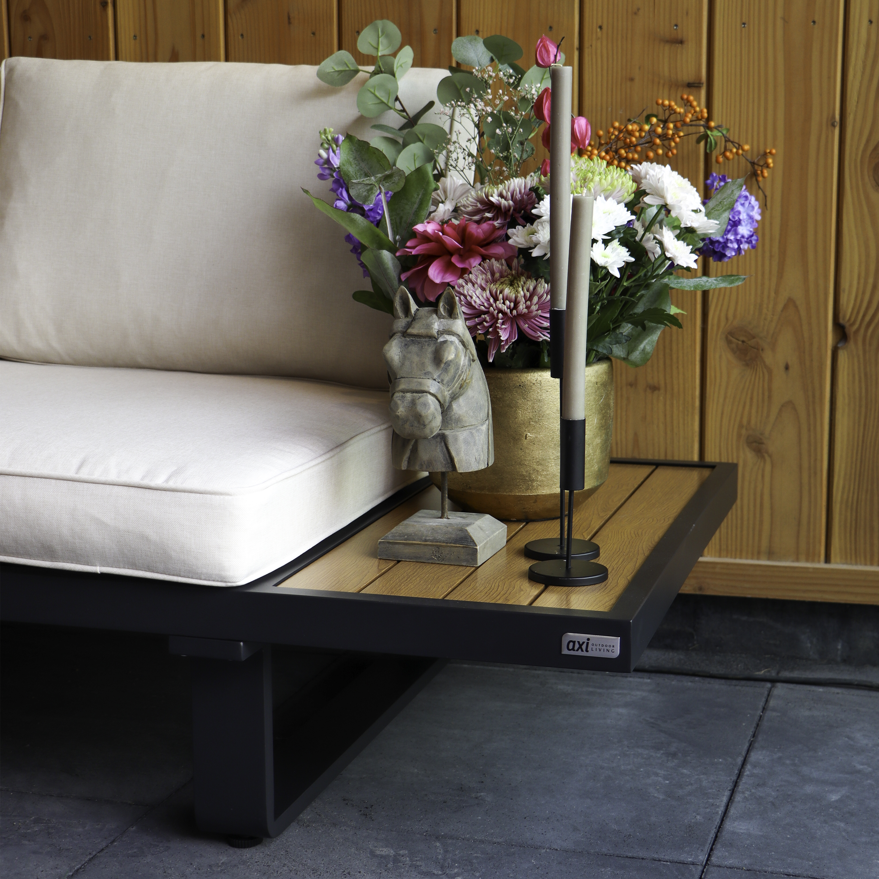 AXI Elin Lounge Set with Side Tables Anthracite with Wood-Look