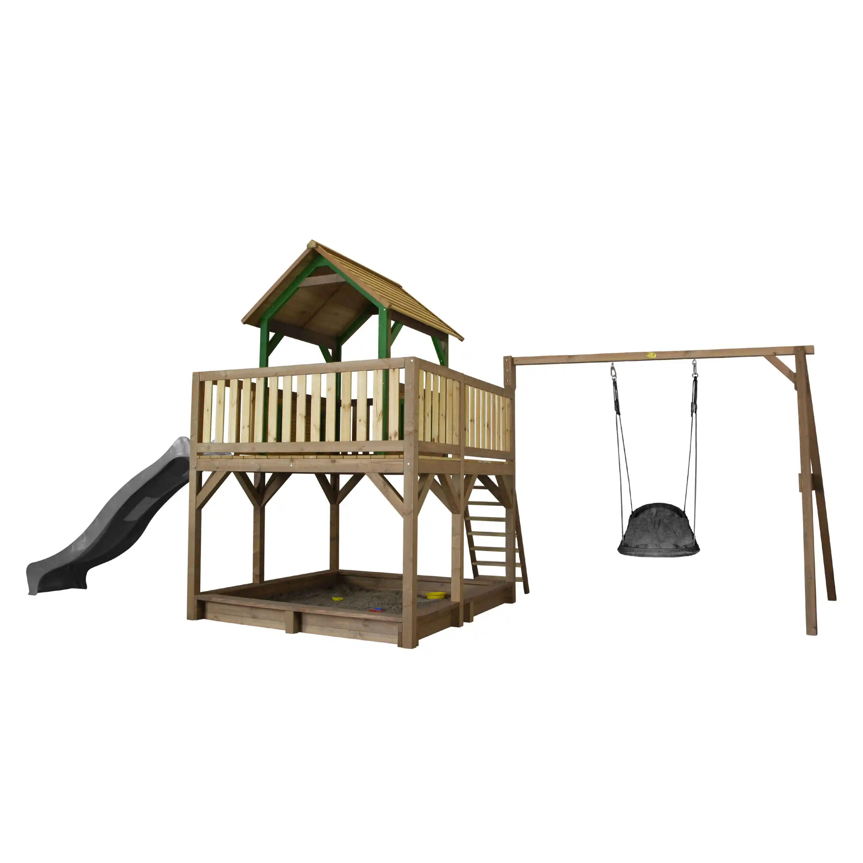 AXI Atka Play Tower with Roxy Nest Swing Set Brown/Green - Grey Slide