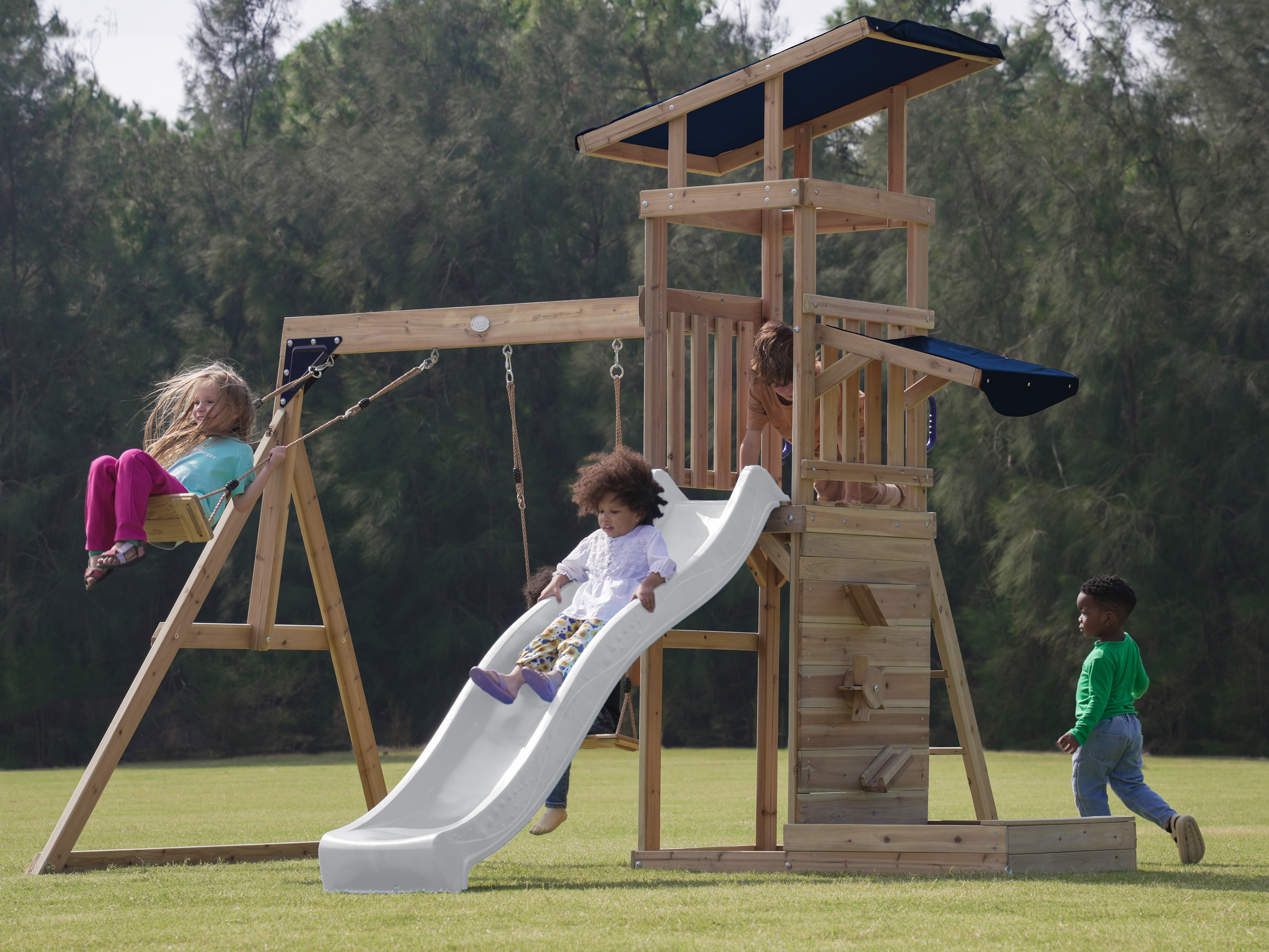 AXI Malik Climbing Frame with Double Swing Set - White Slide