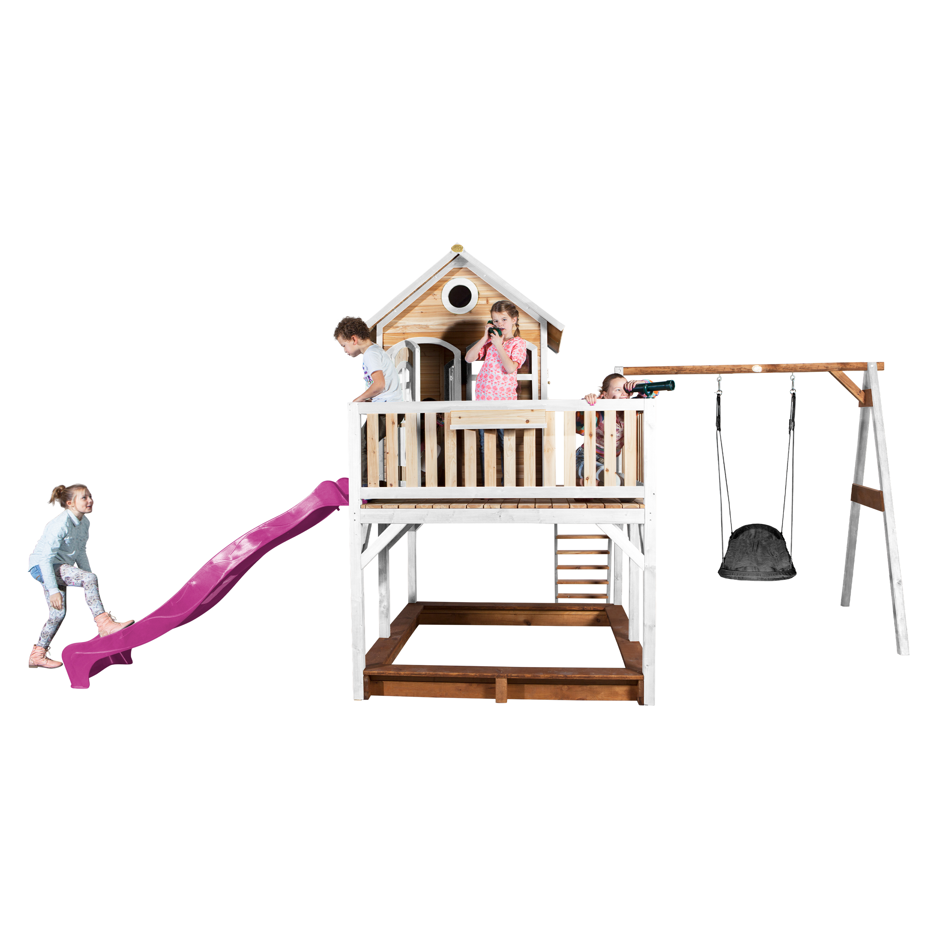 AXI Liam Playhouse with Roxy Nest Swing Set Brown/White - Purple Slide