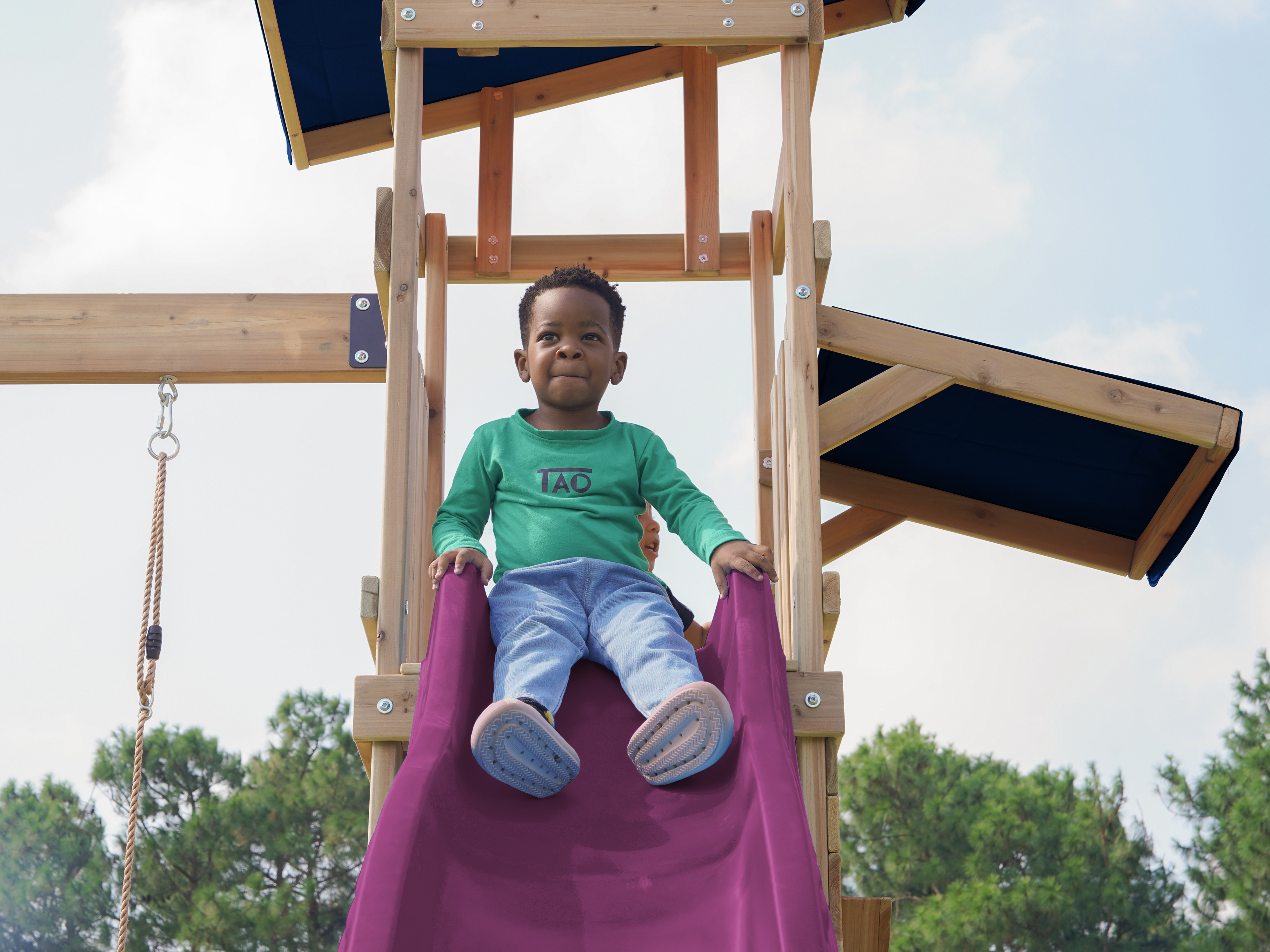 AXI Malik Climbing Frame with Double Swing Set - Purple Slide