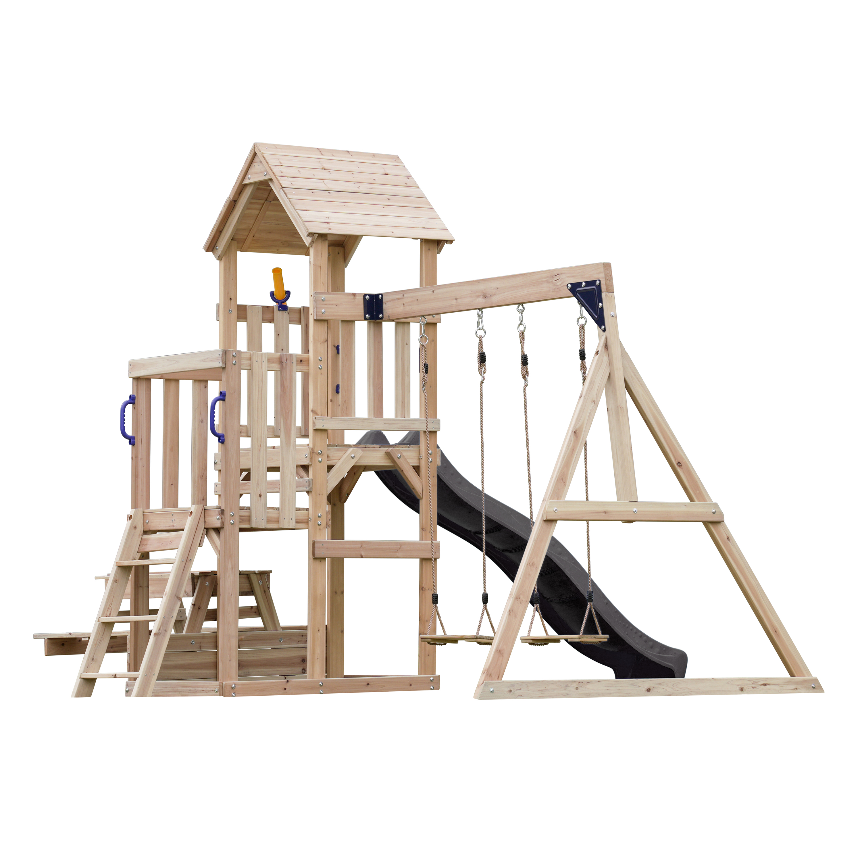 AXI Mette Climbing Frame with Double Swing Set and Picnic Table - Grey Slide