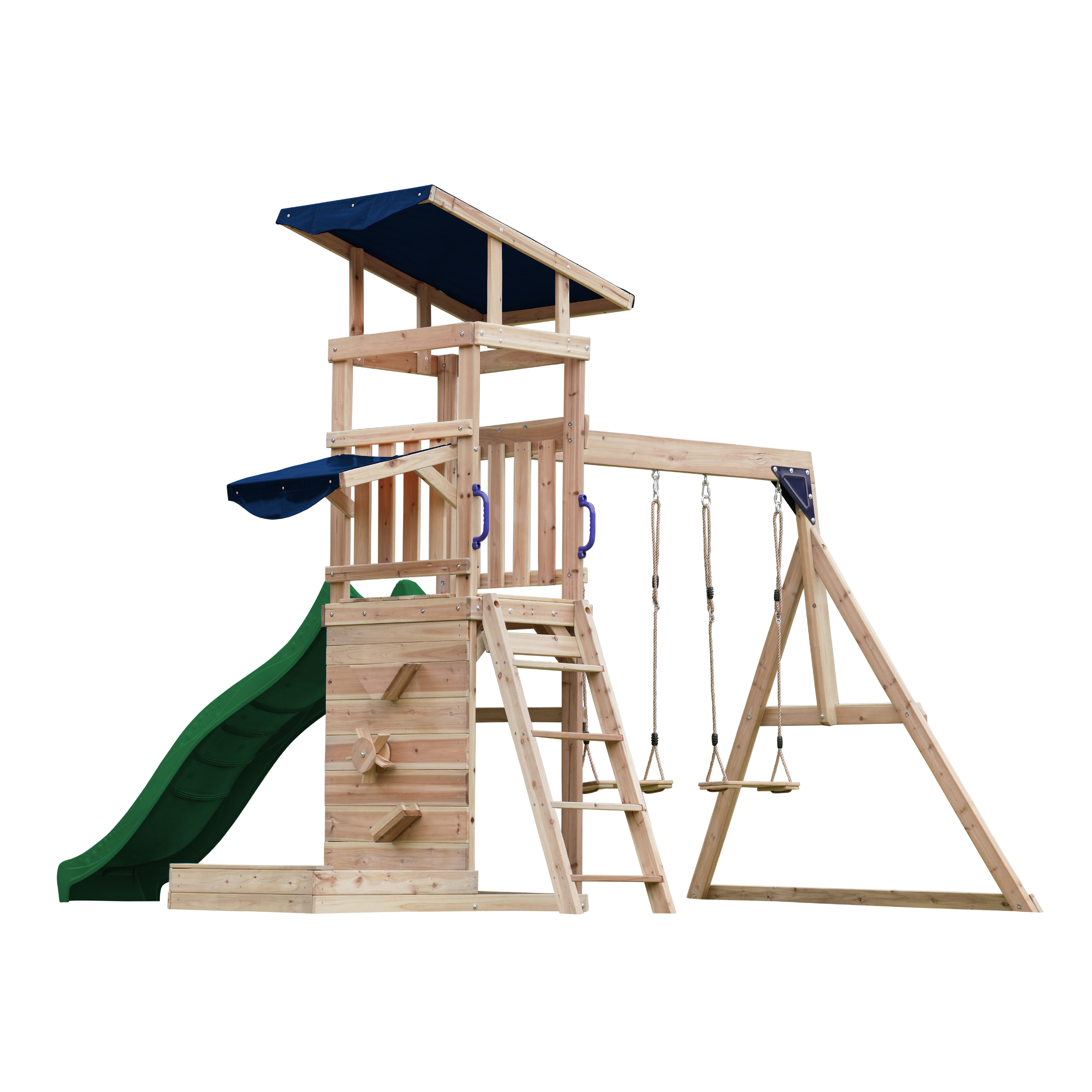 AXI Malik Climbing Frame with Double Swing Set - Green Slide