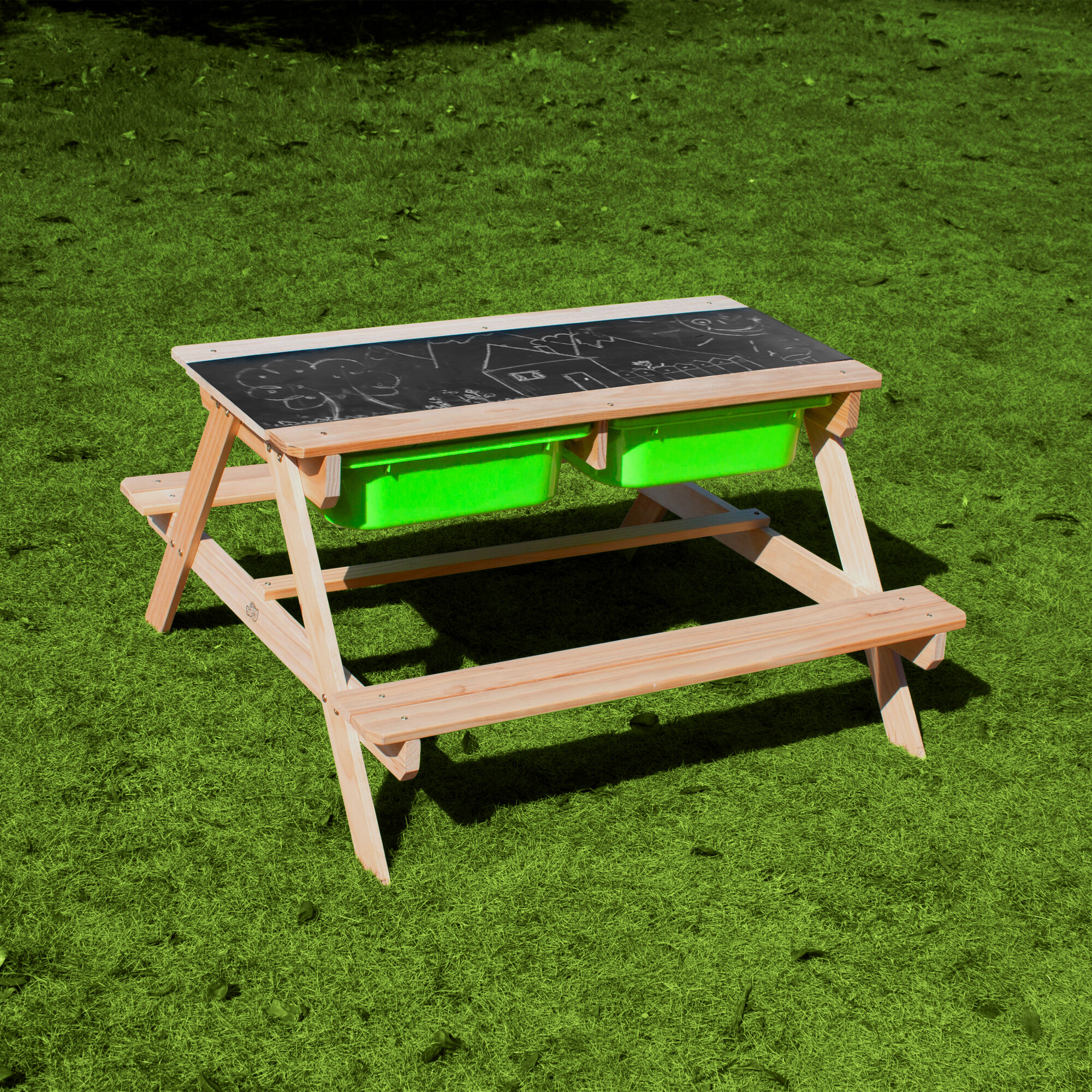 Sunny Dual Top 2.0 Sand & Water Picnic Table with Green Bins