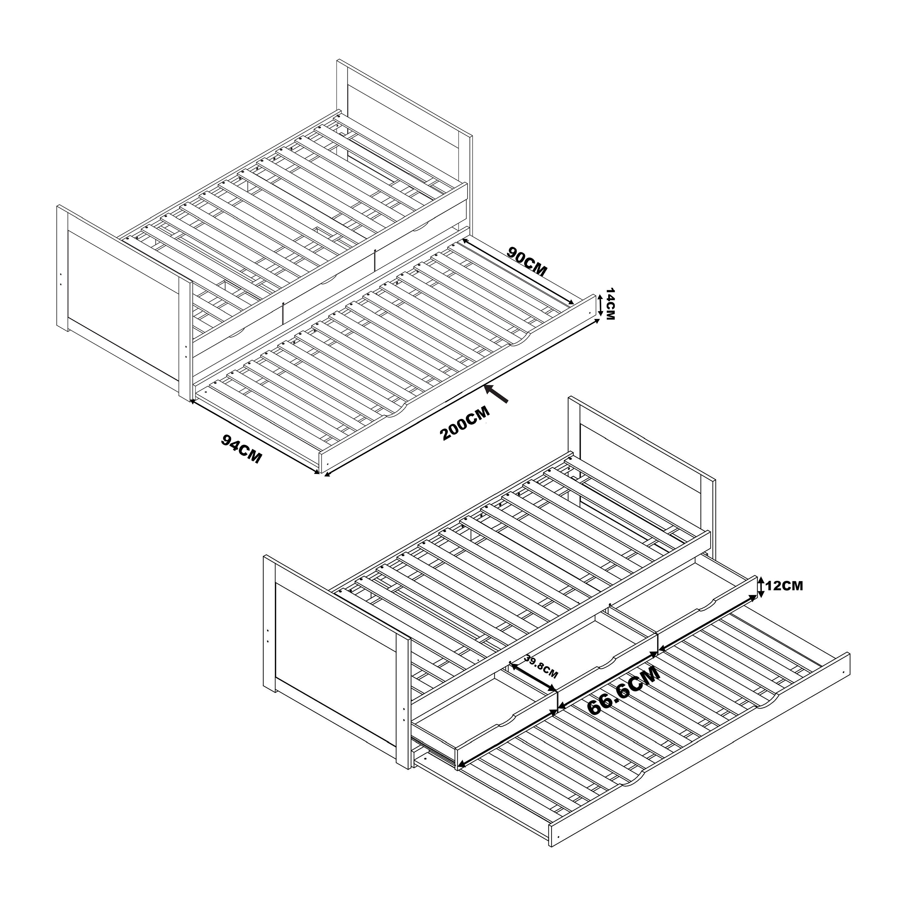Sunny Eli Kids Bed with Trundle and 3 Storage Drawers White – Without Mattress