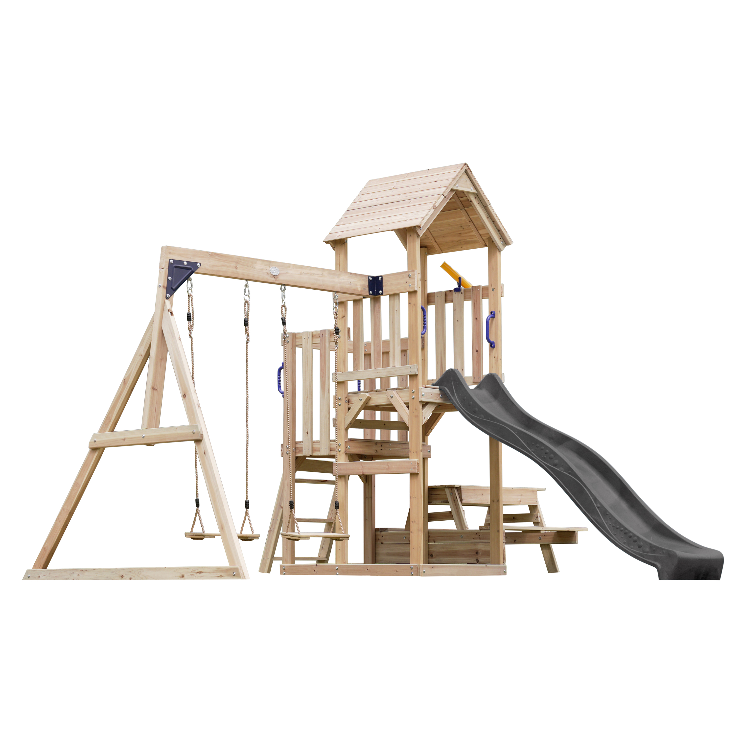 AXI Mette Climbing Frame with Double Swing Set and Picnic Table - Grey Slide