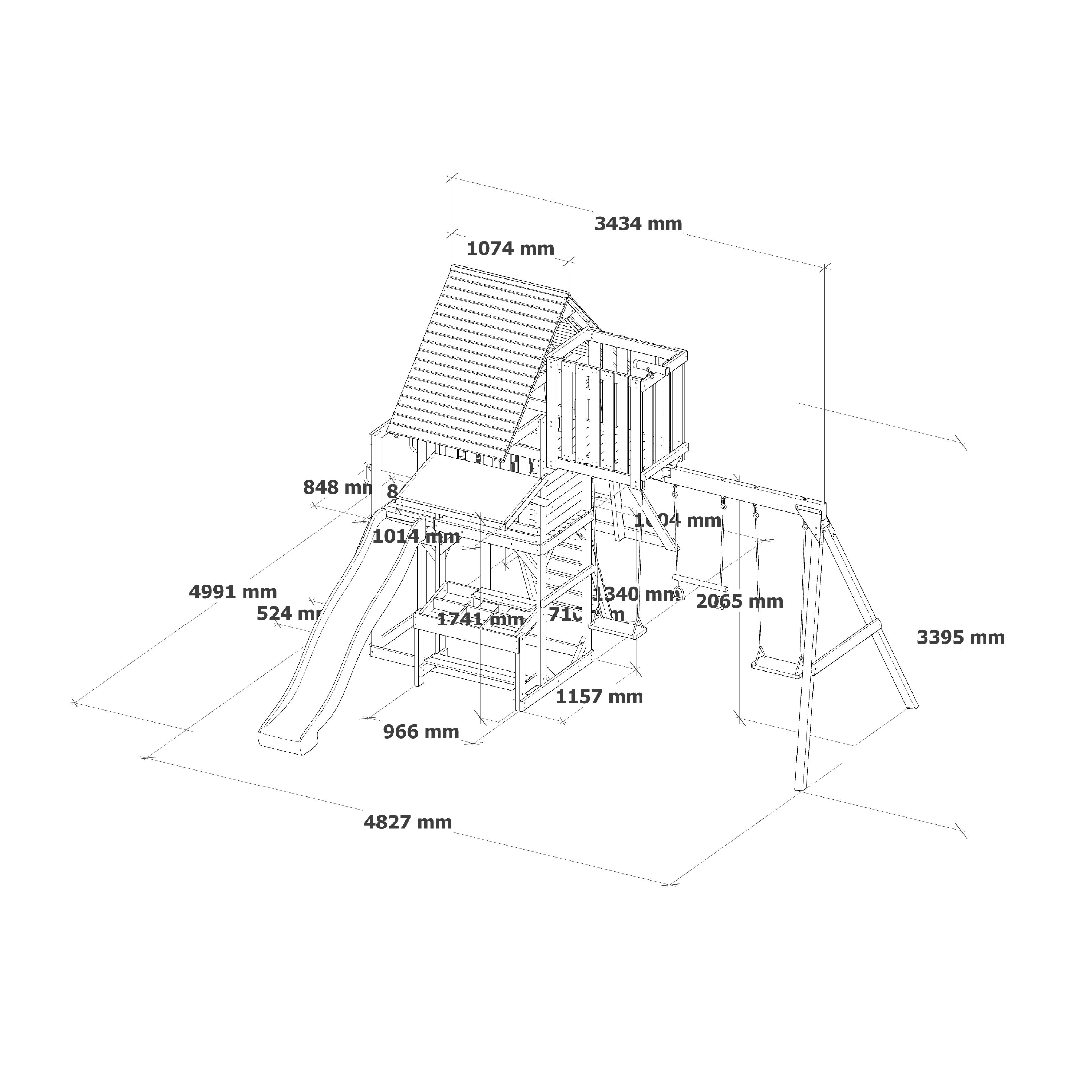 AXI Mitch Climbing Frame with Double Swing, Trapeze and Lookout Tower – Grey Slide