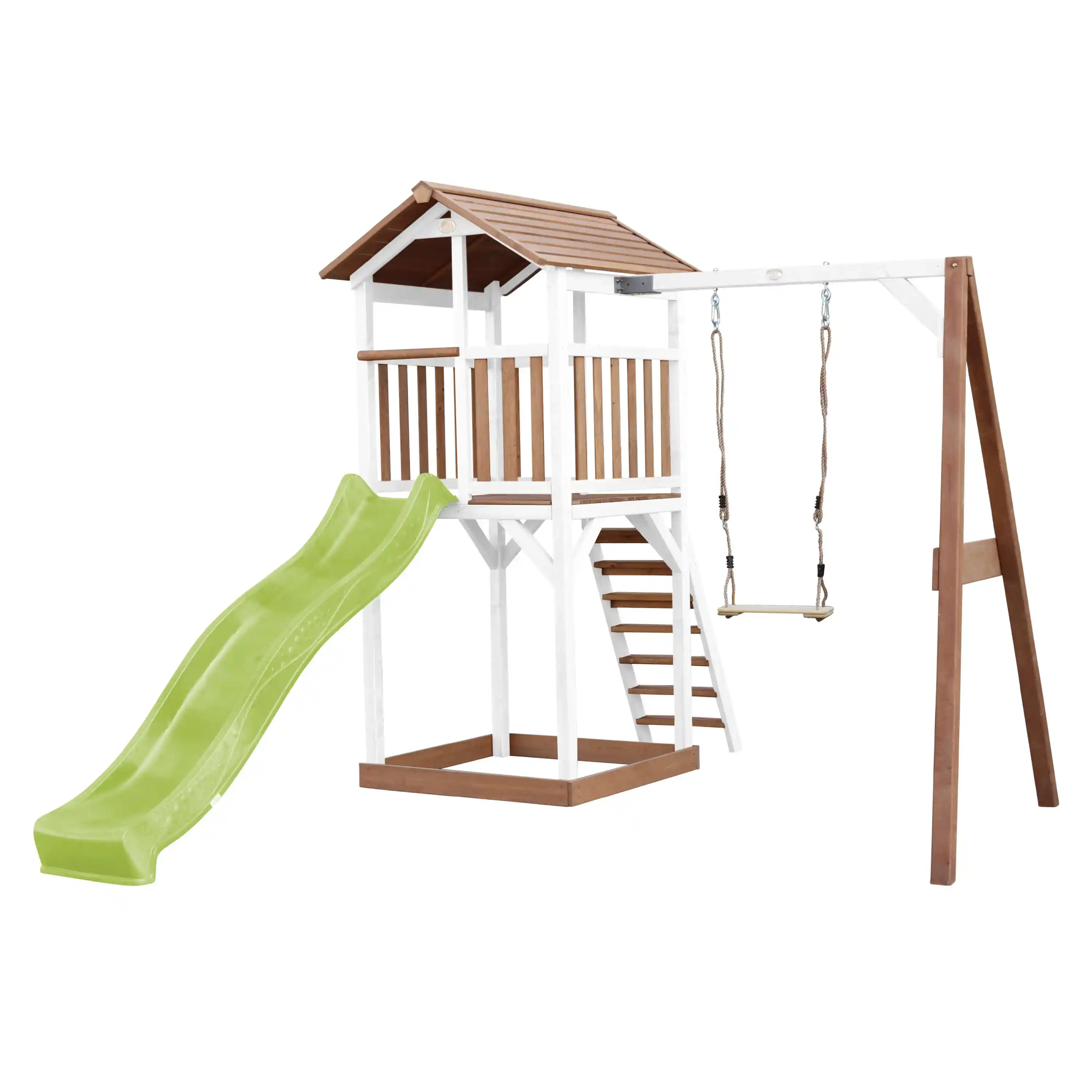 AXI Beach Tower with Single Swing Set Brown/White - Lime Green Slide