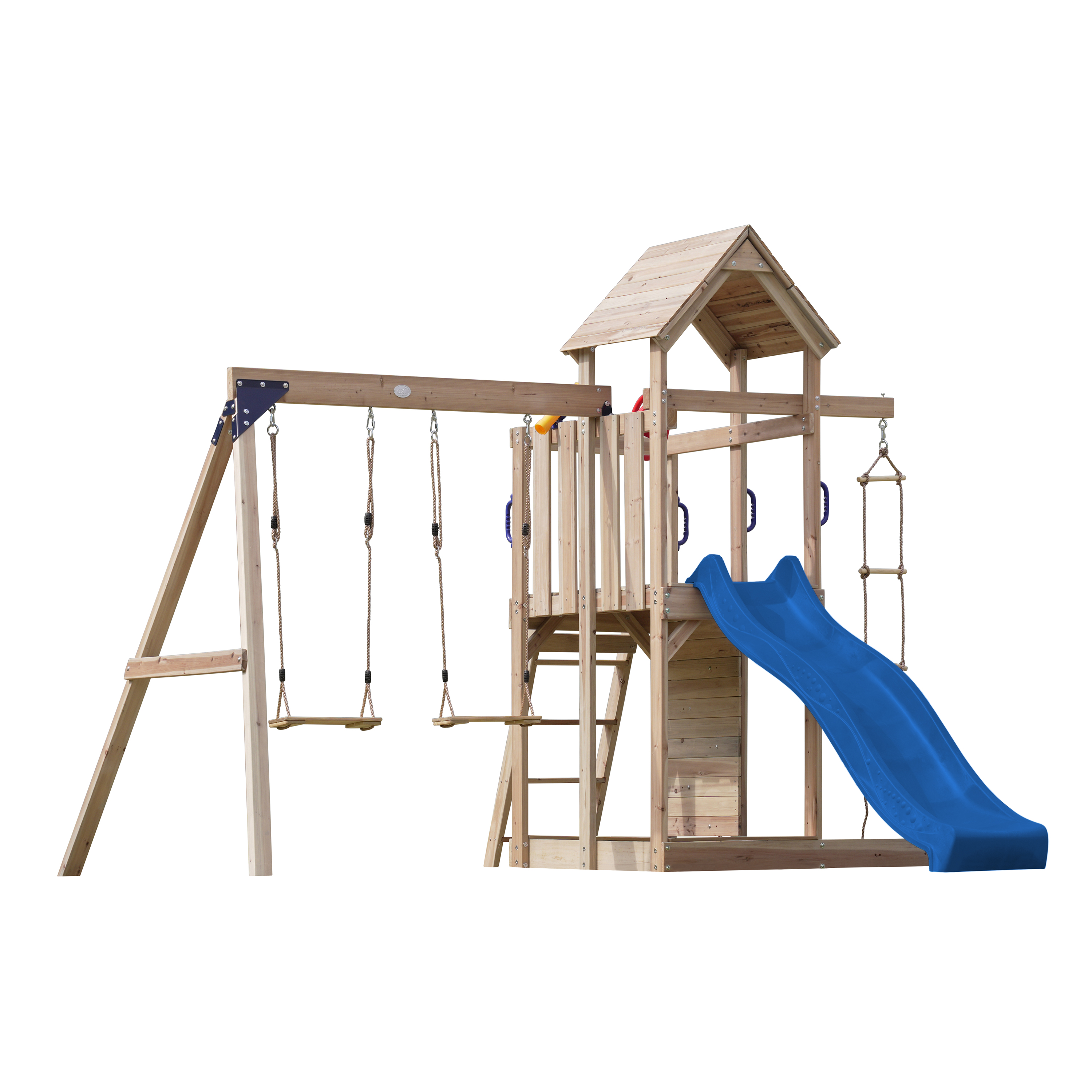 AXI Moos Climbing Frame with Double Swing Set - Blue Slide