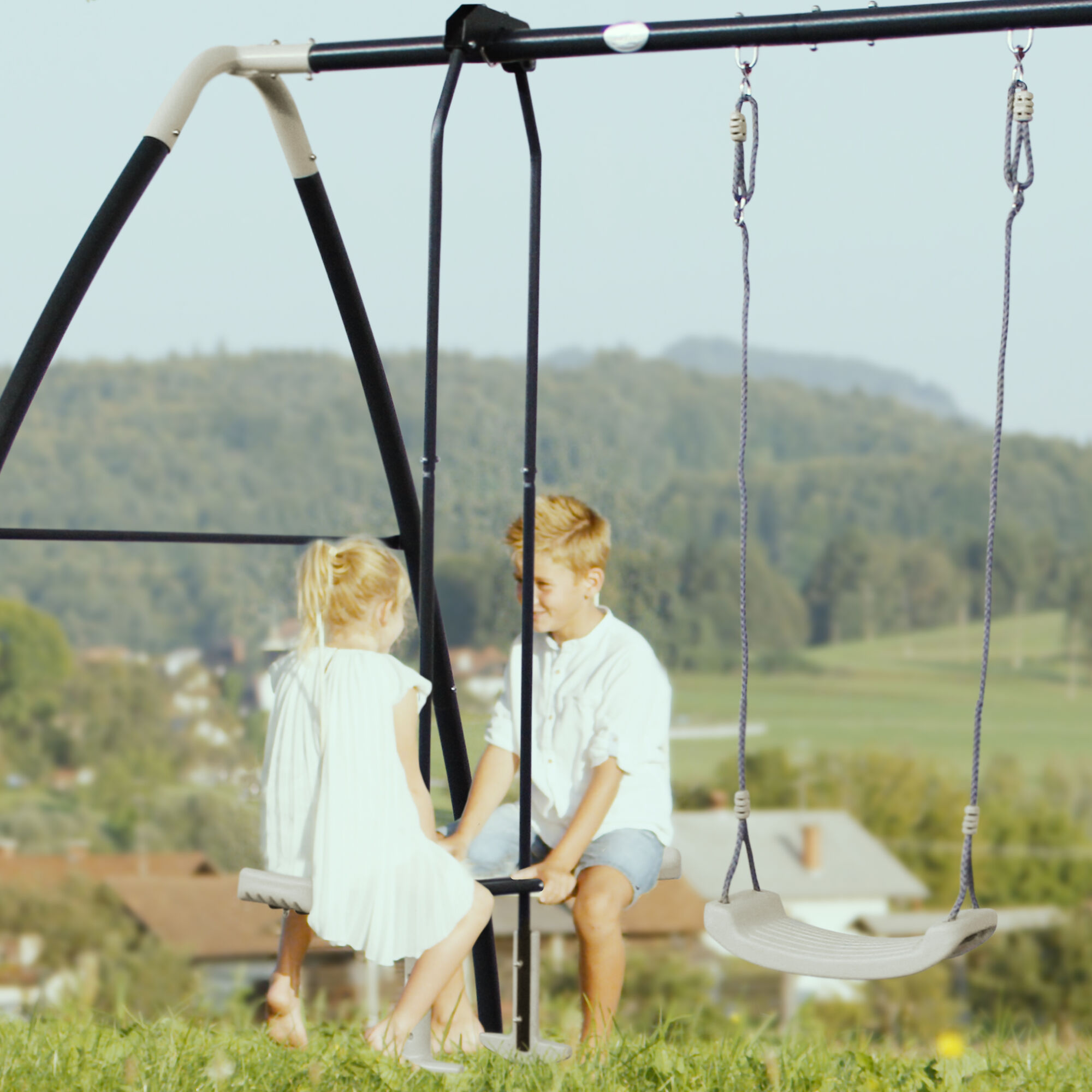 AXI Metal Swing Set with One and Two person Swing - Anthracite/Cream