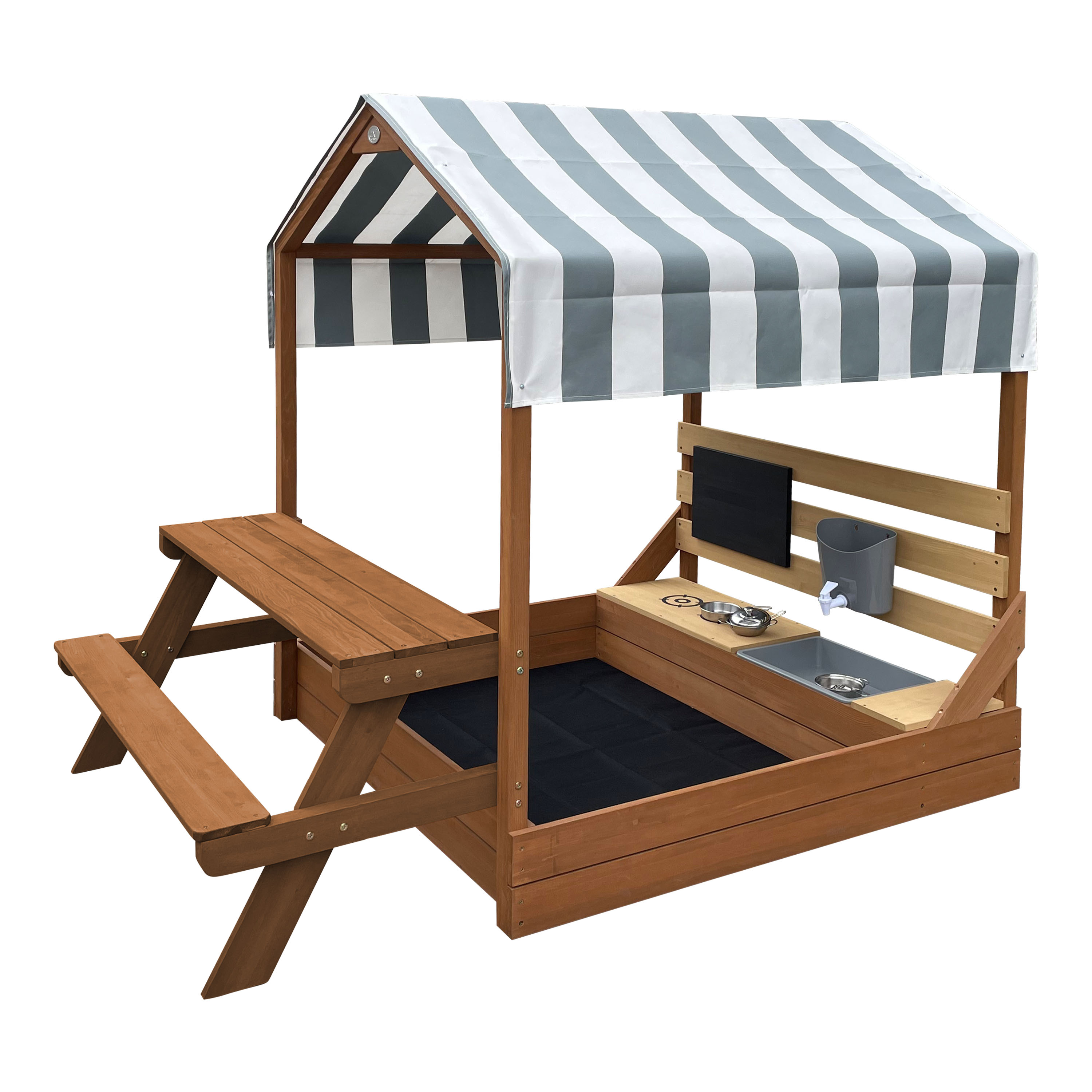 AXI Bo Sandbox & Playhouse with Play Kitchen and Picnic Table - 159 x 105 cm - Brown
