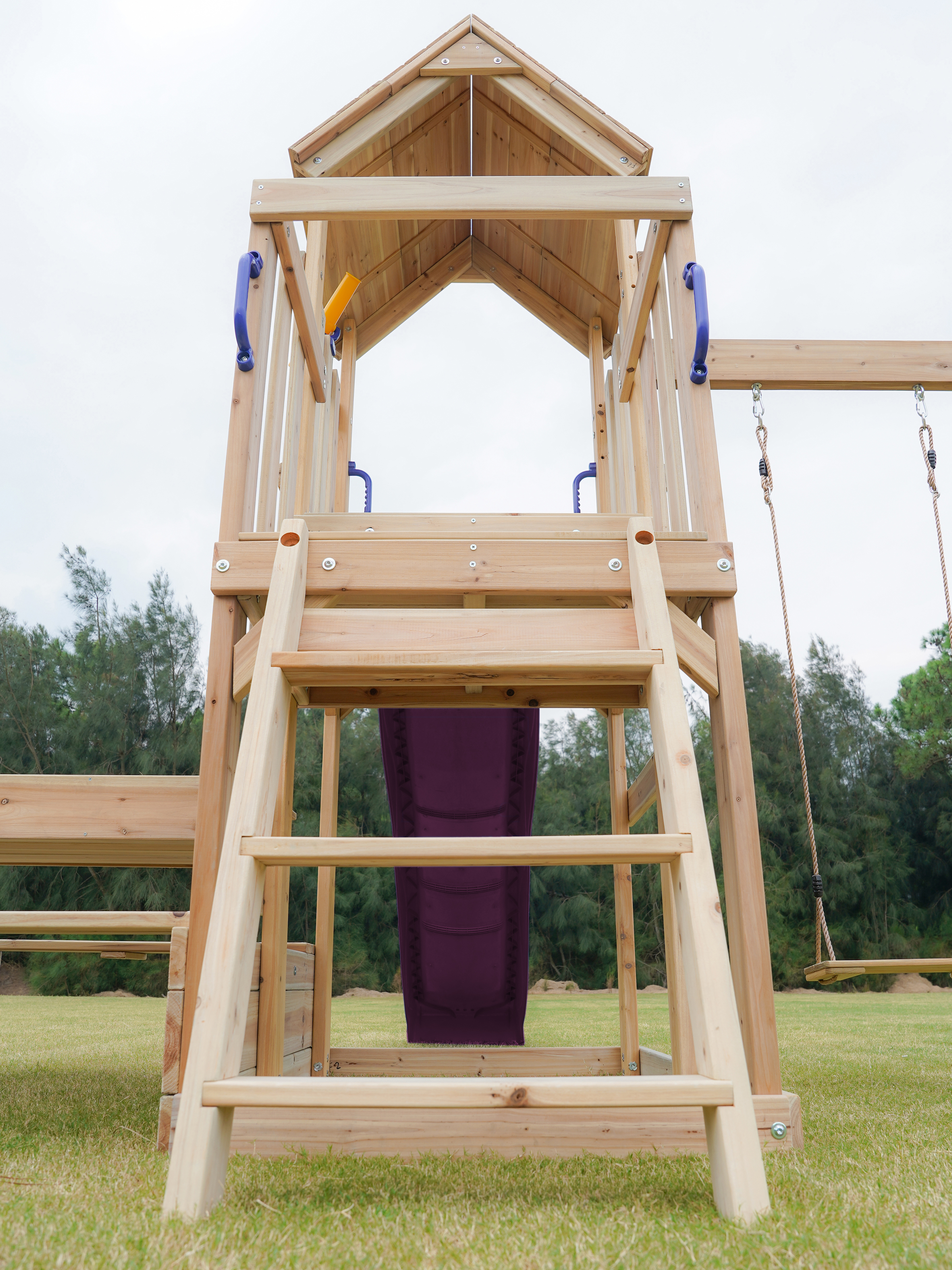 AXI Mette Climbing Frame with Double Swing Set and Picnic Table - Purple Slide