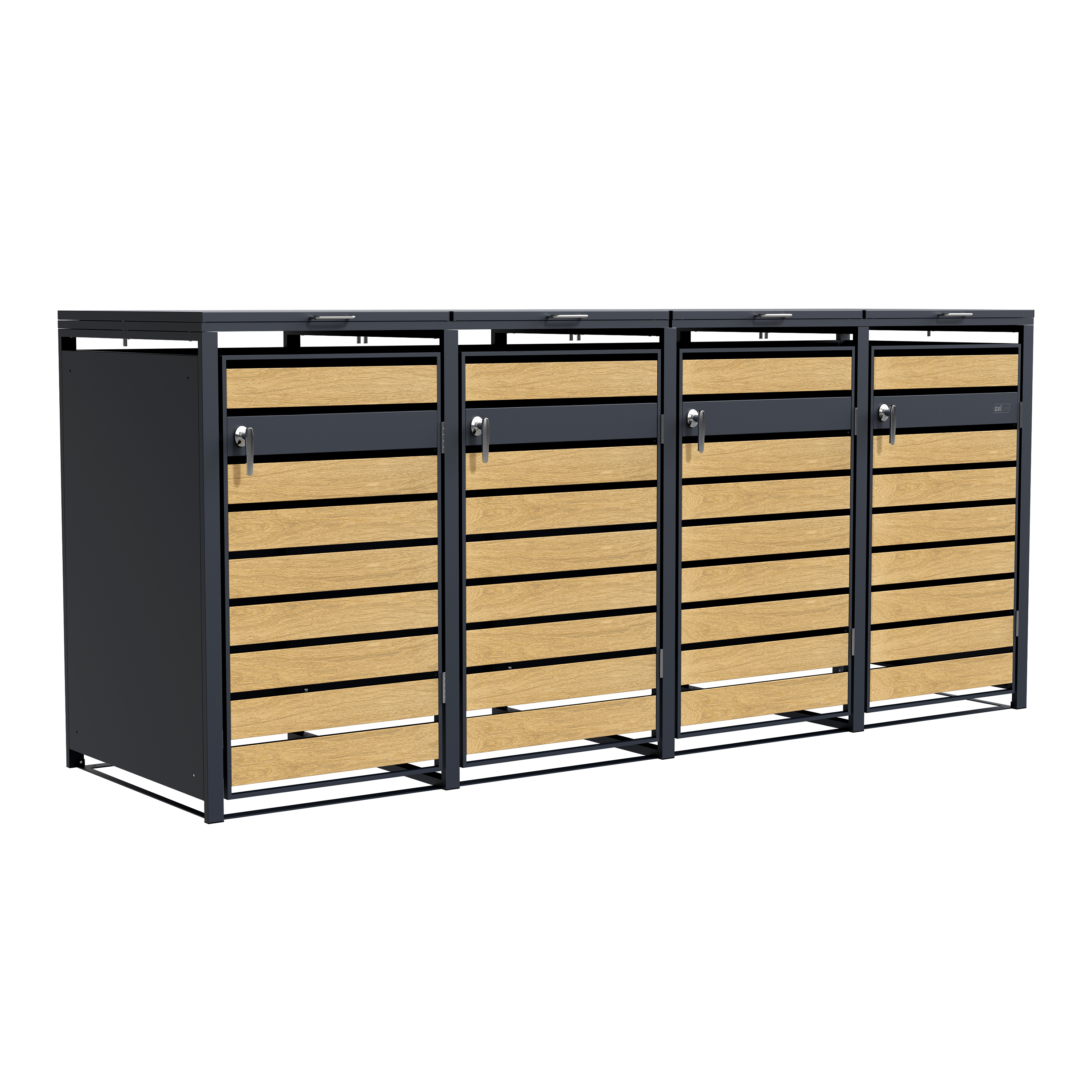 AXI Lucas Metal Garbage Bin Shed Anthracite/Wood look - 4 Garbage Bins