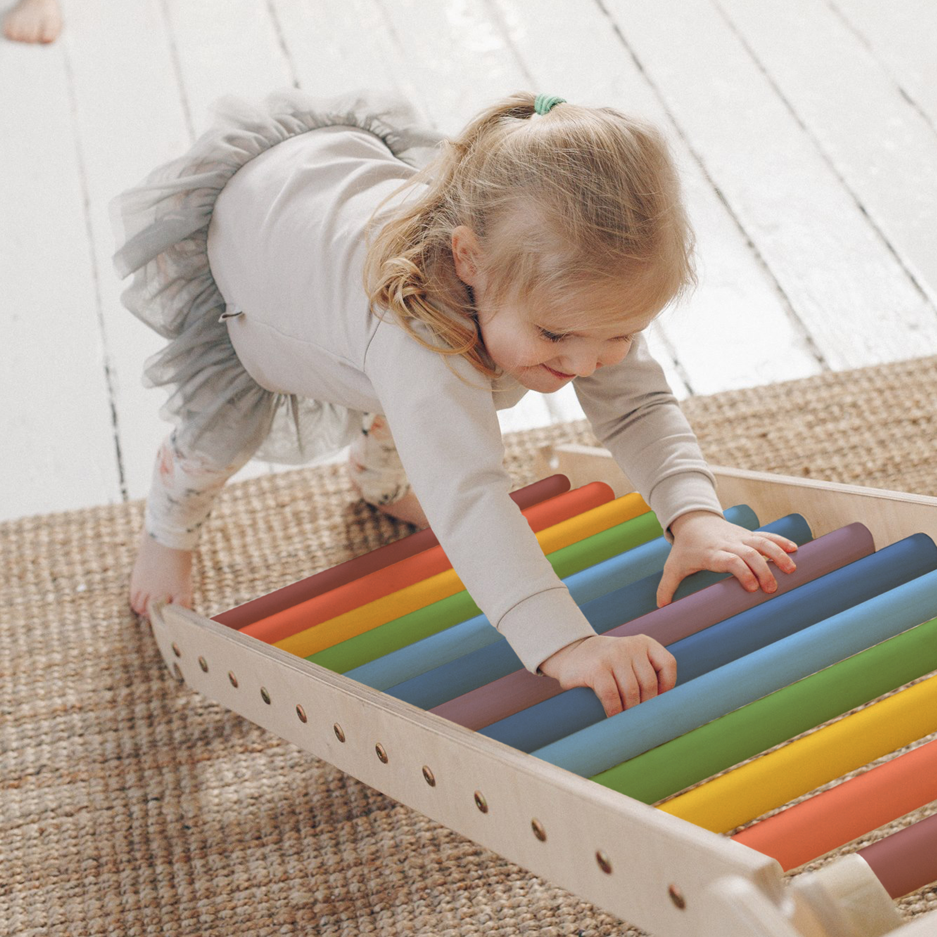 KateHaa Wooden Activity Cube with Ladder - Rainbow