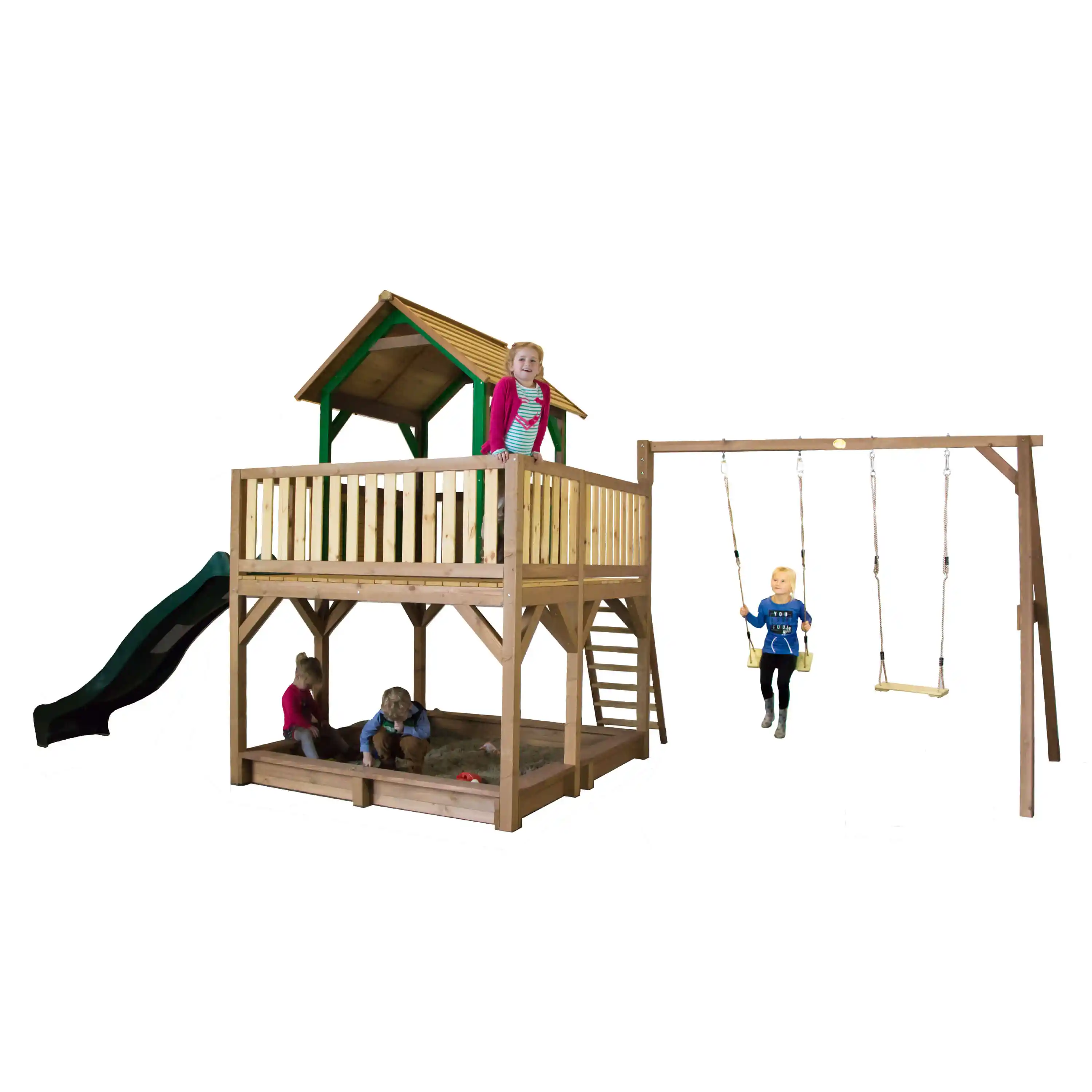 AXI Atka Play Tower with Double Swing Set Brown/Green - Green Slide