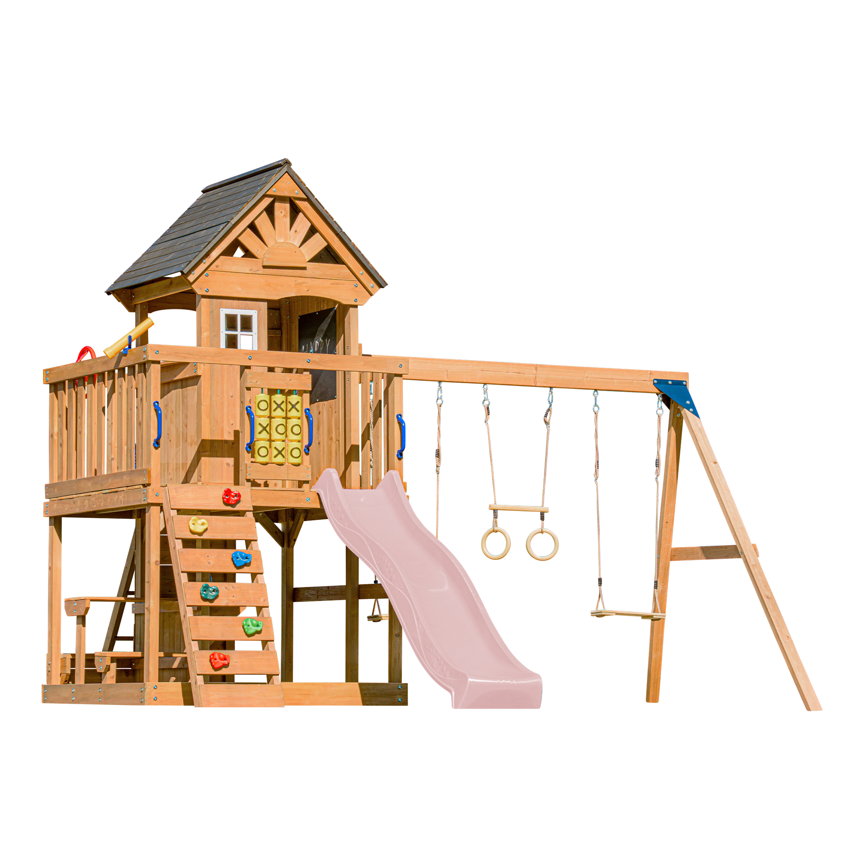 AXI Jack Climbing Frame with Double Swing and Trapeze – Pastel Pink Slide