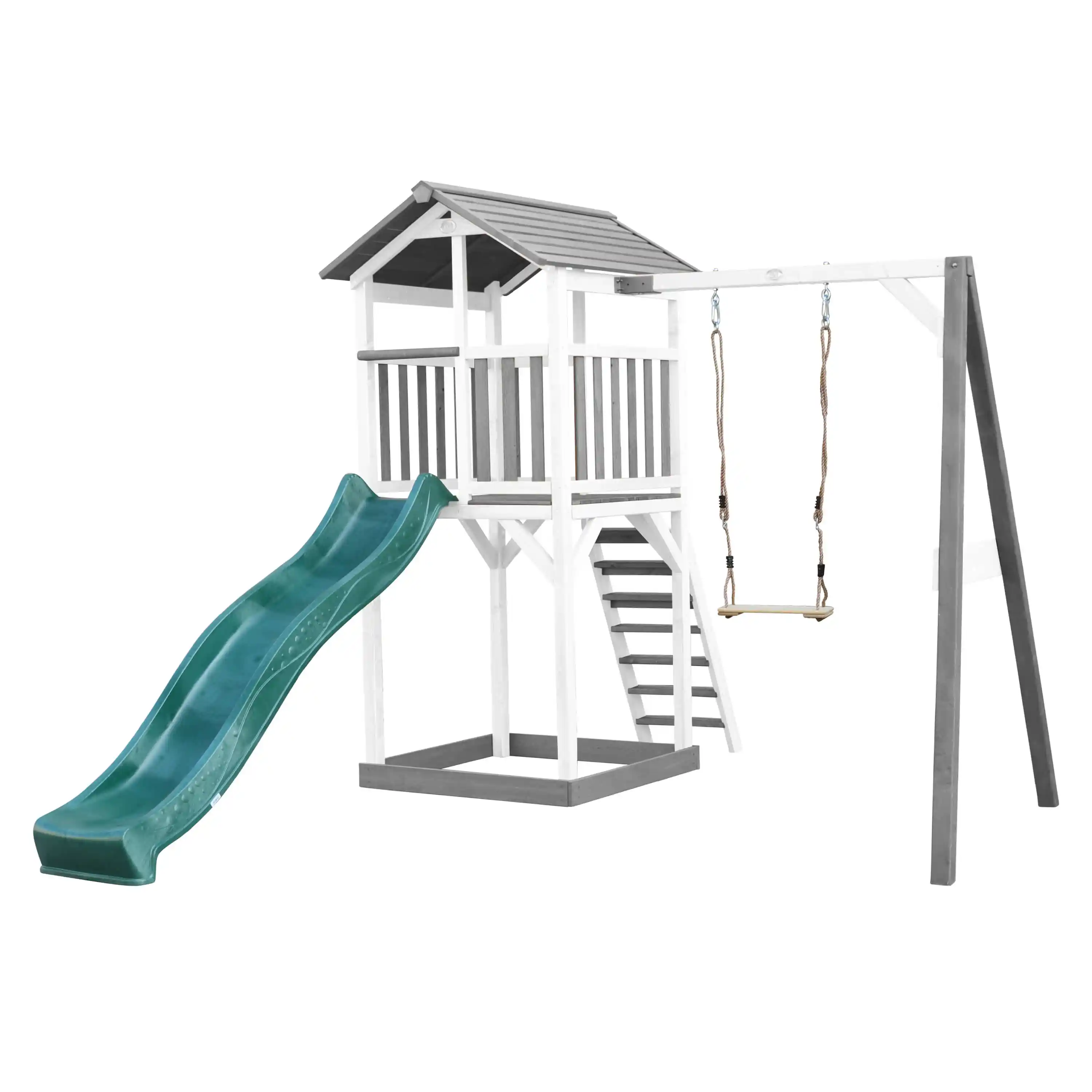 AXI Beach Tower with Single Swing Set Grey/White - Green Slide