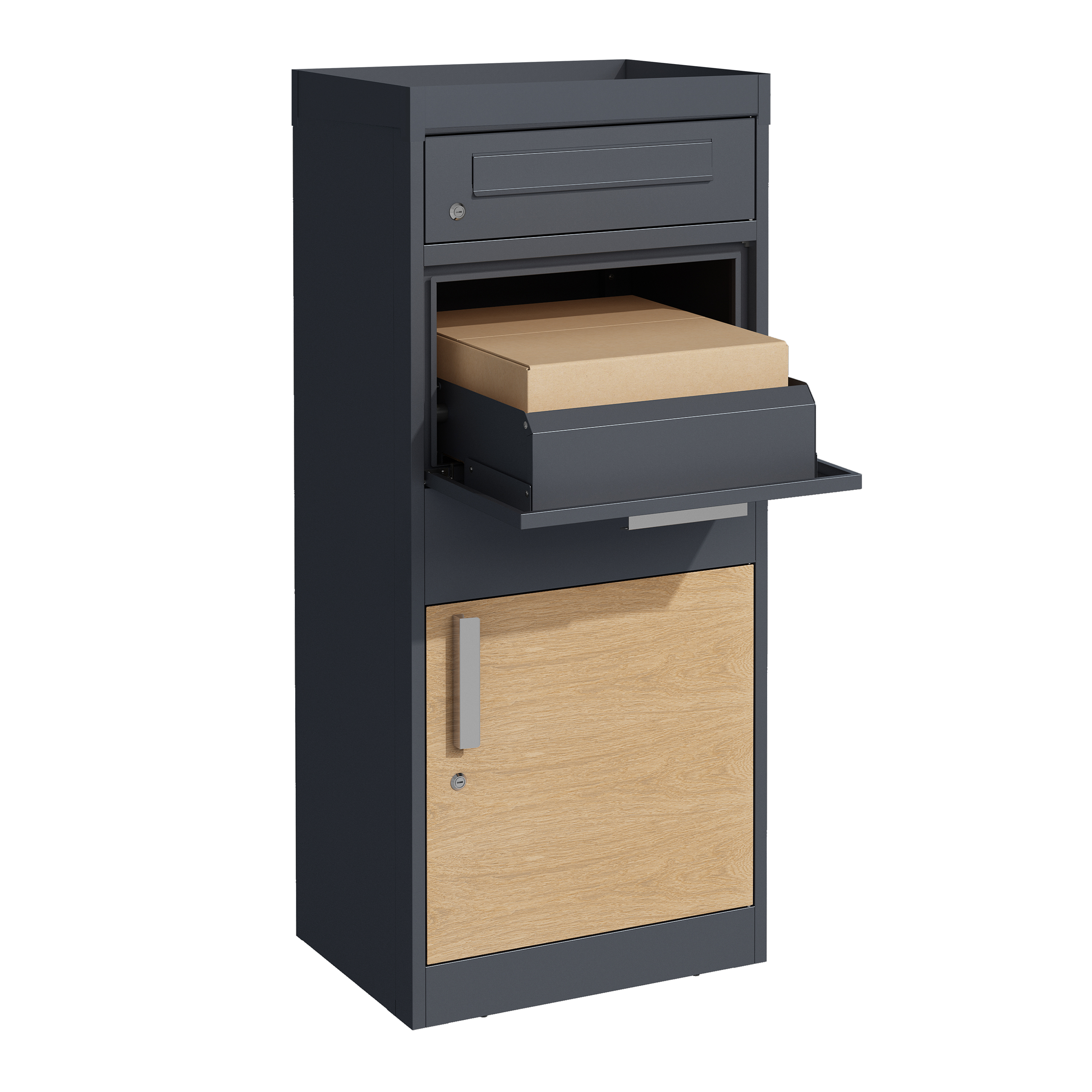 AXI Levi Metal Parcel Mailbox in Anthracite/Wood Look with Planter