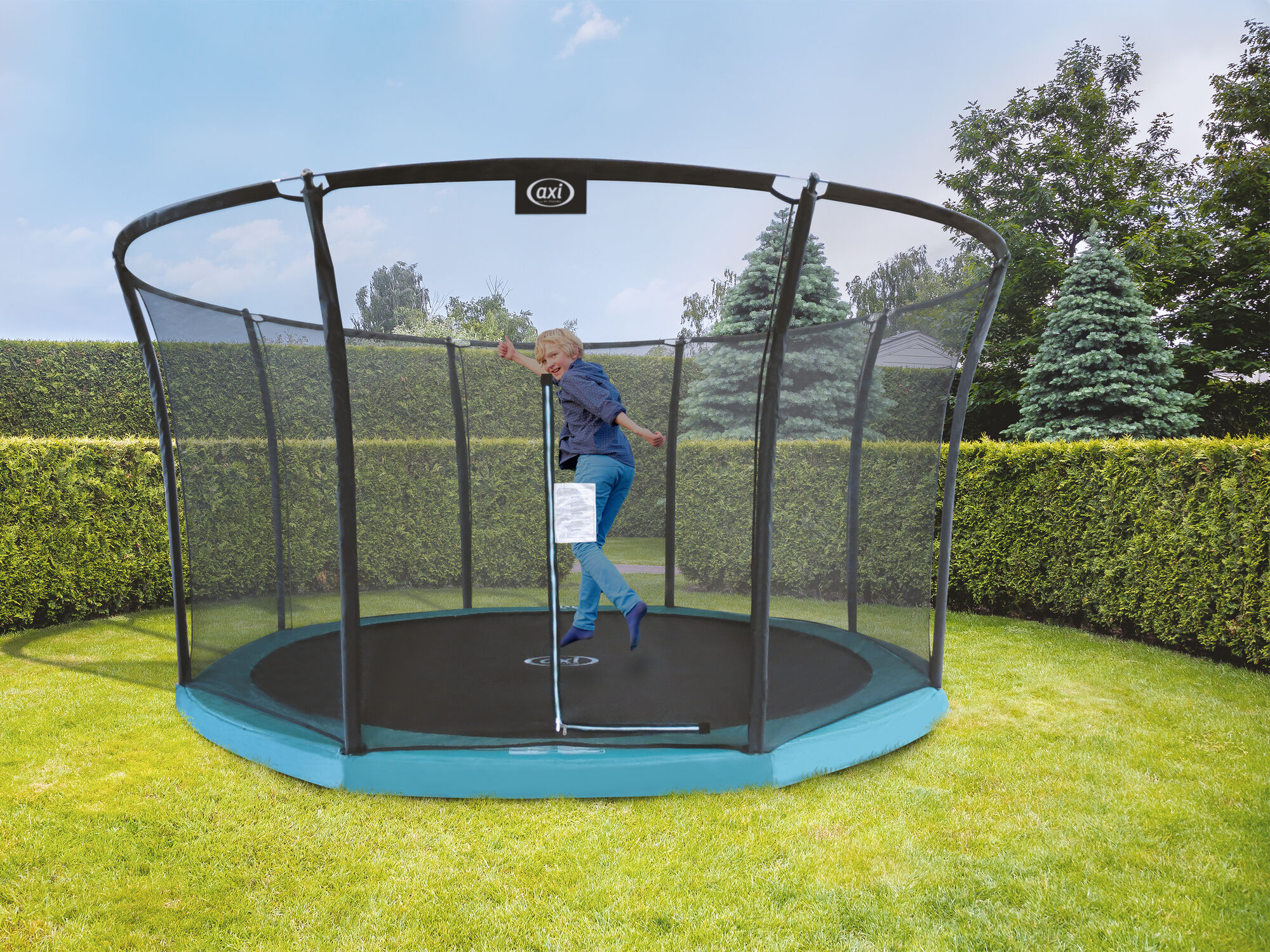 sfeerfoto AXI Denver Trampoline 12ft - Inground - Groen