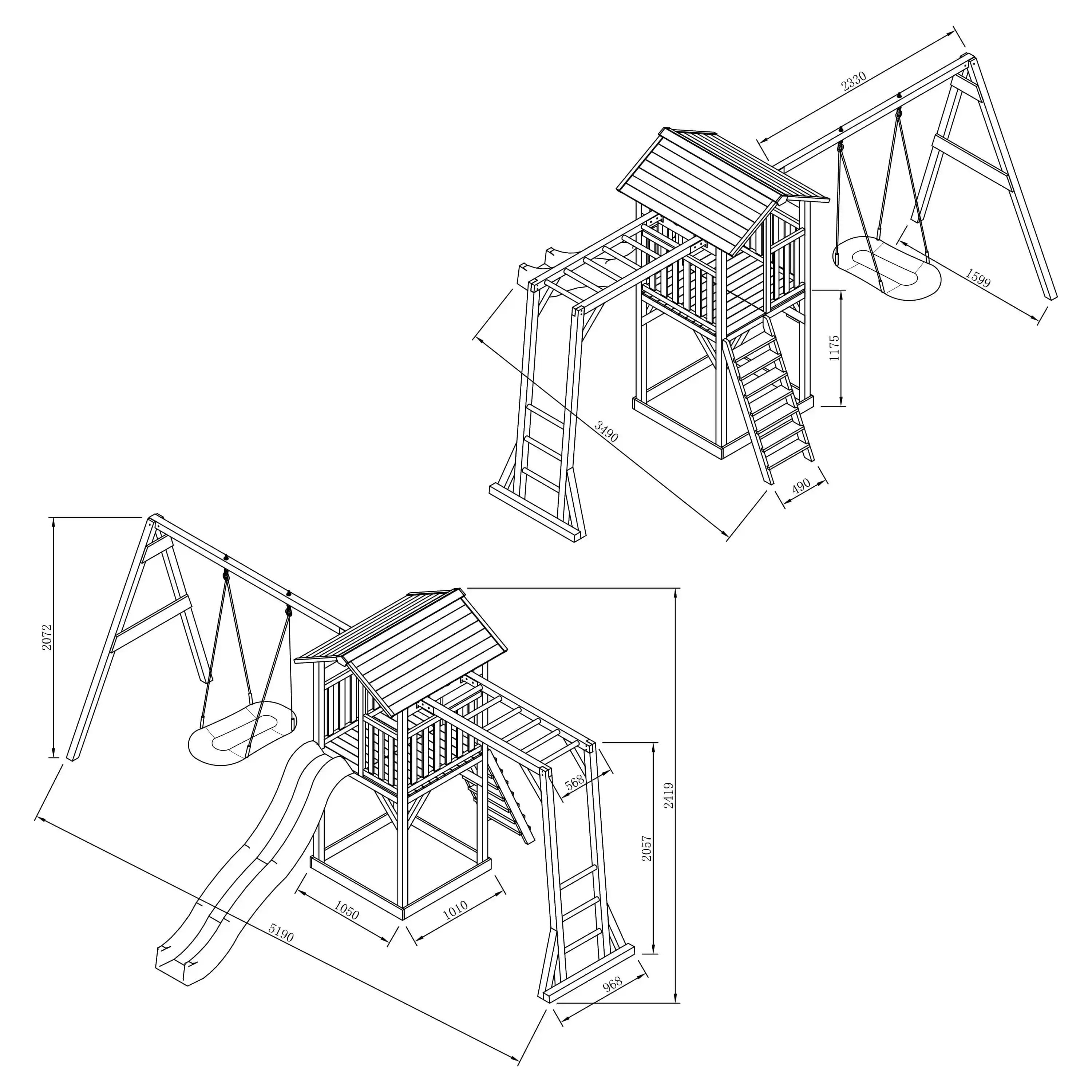 AXI Beach Tower with Roxy Nest Swing Set Grey/White - Green Slide