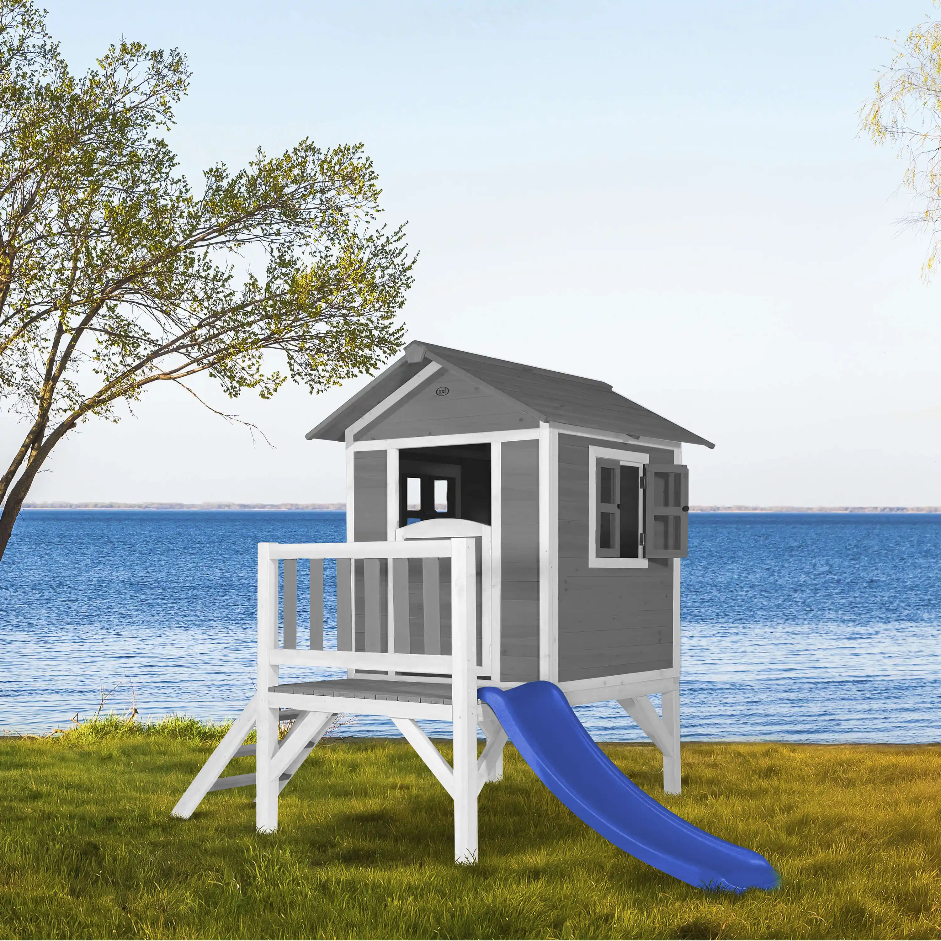 AXI Lodge XL Playhouse Cool Grey - Blue Slide