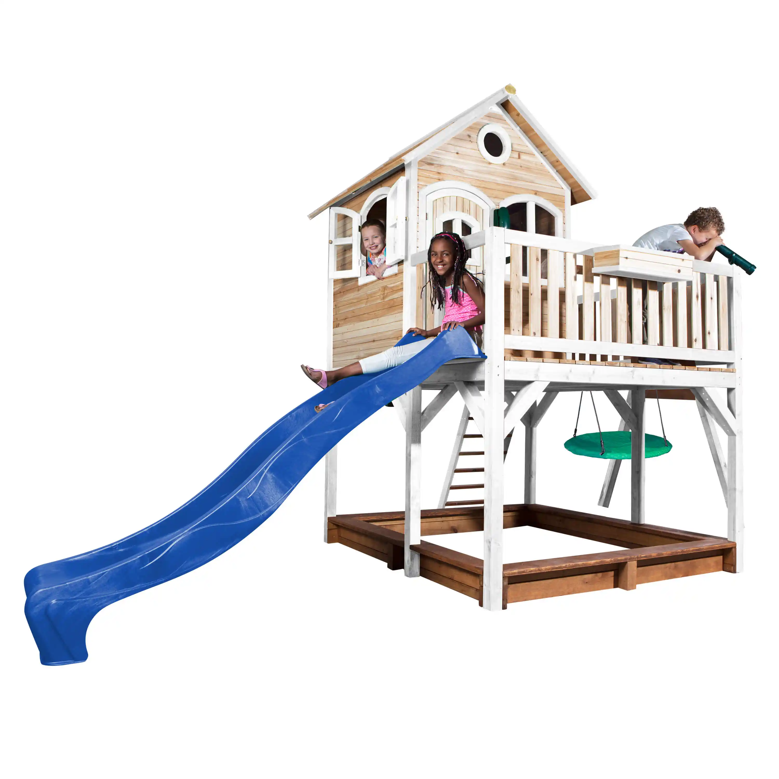 AXI Liam Playhouse with Summer Nest Swing Set Brown/White - Blue Slide