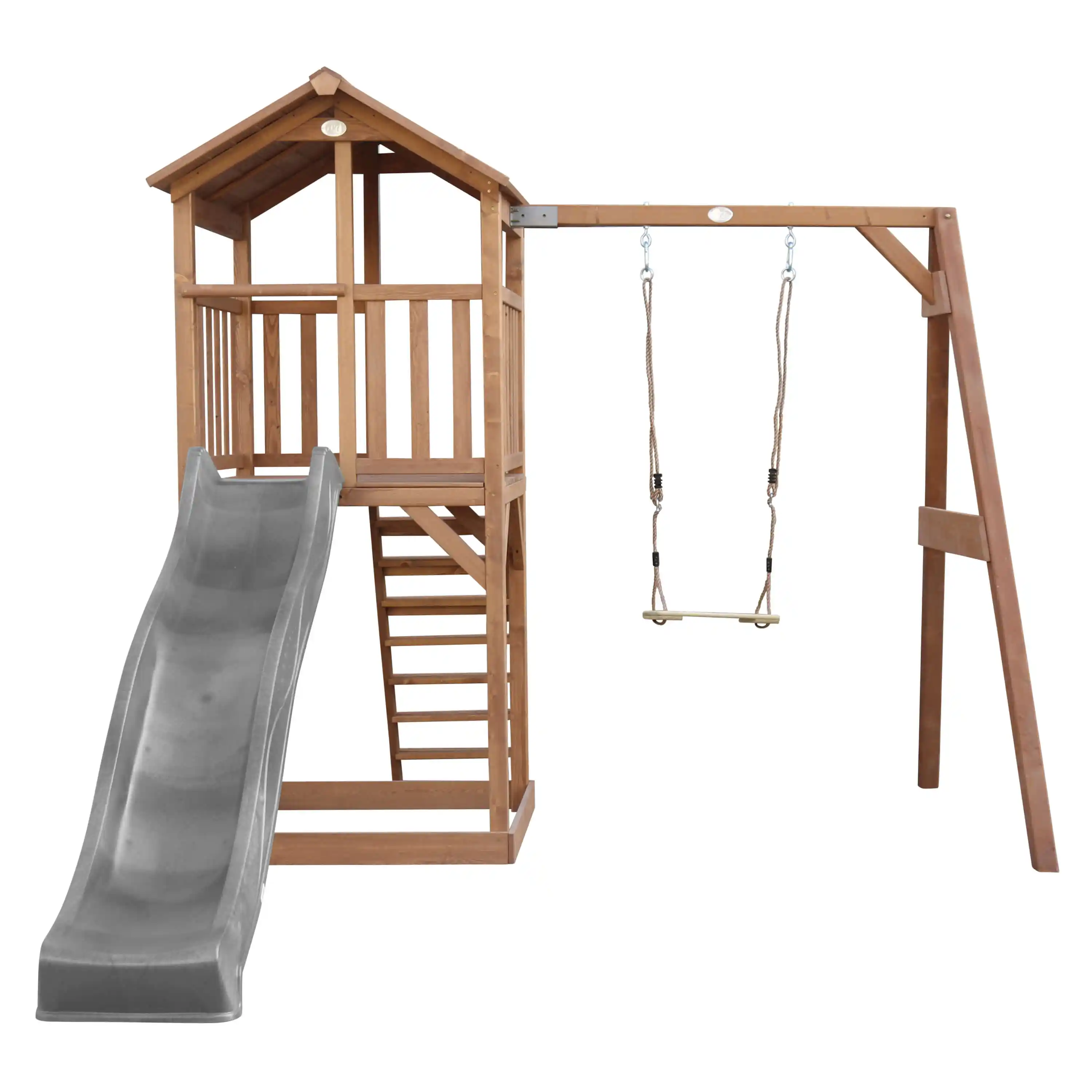 AXI Beach Tower with Single Swing Set Brown - Grey Slide