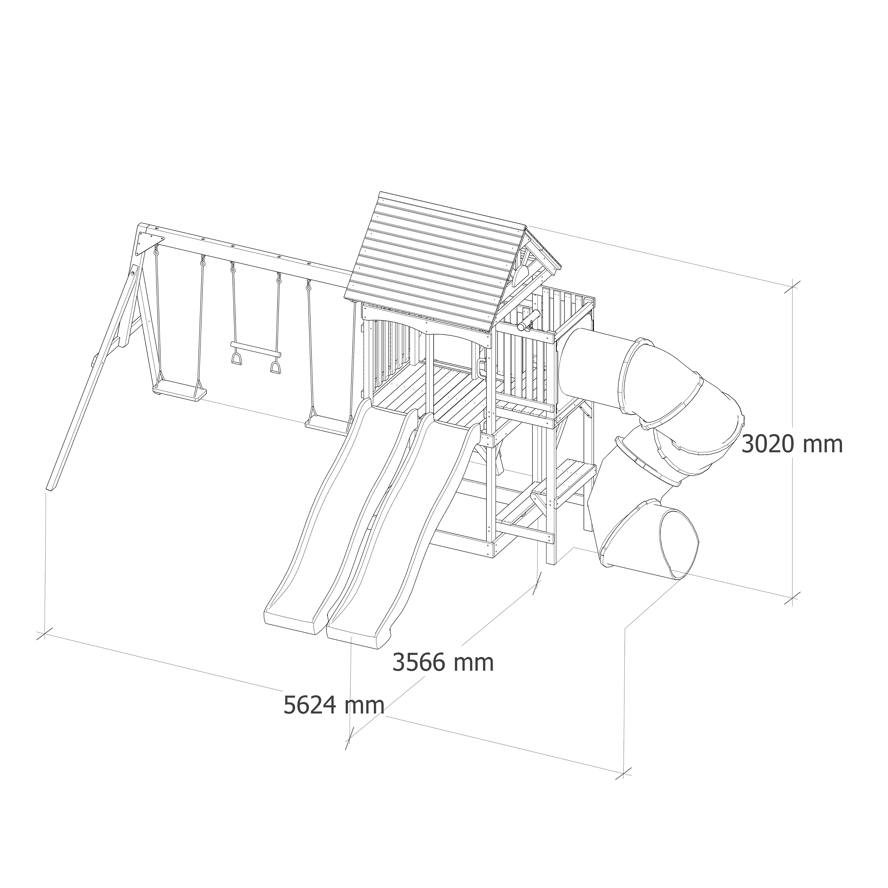 AXI Cody Climbing Frame with Swings, Trapeze and Climbing Wall – Green Double Slide and Tube Slide