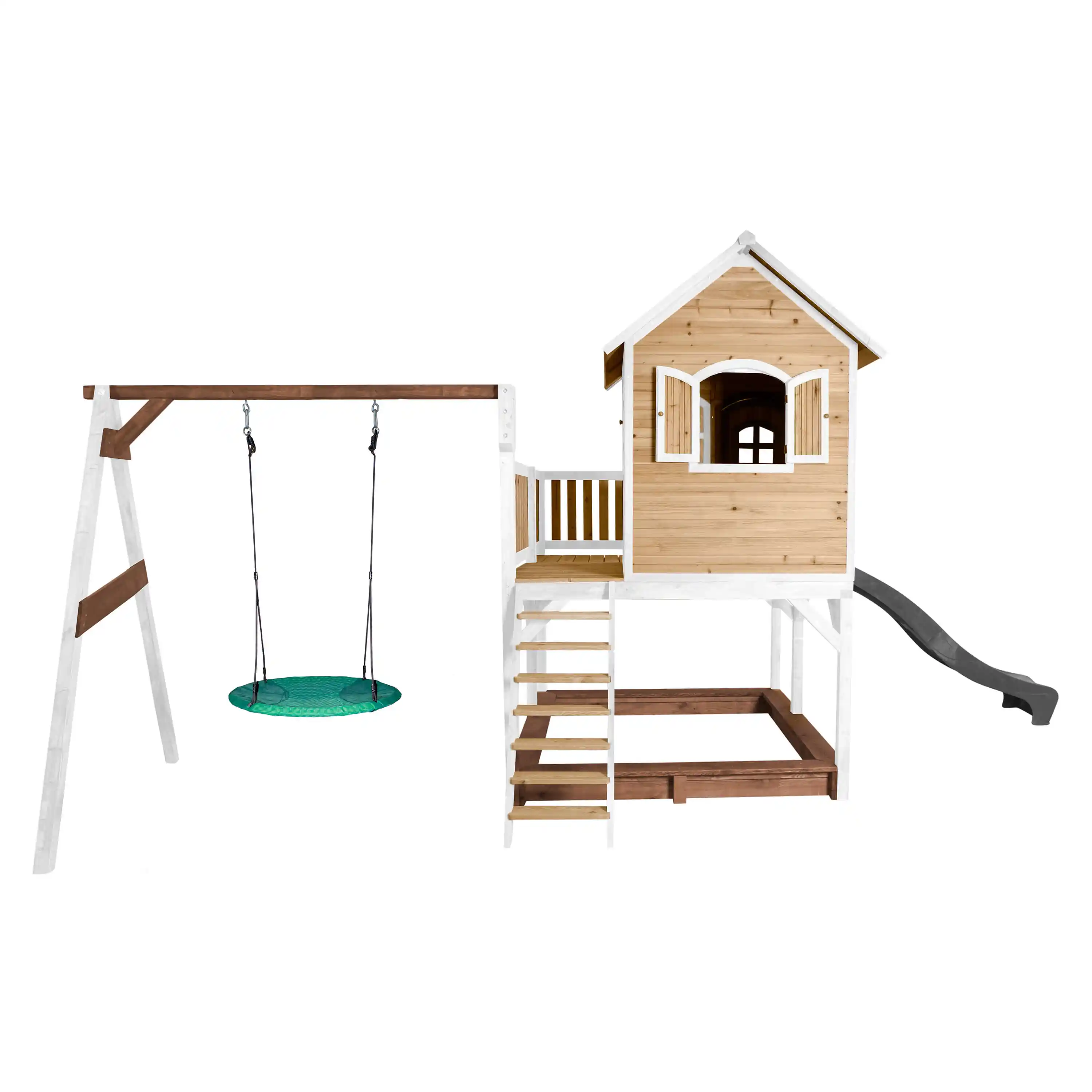 AXI Liam Playhouse with Summer Nest Swing Set Brown/White - Grey Slide