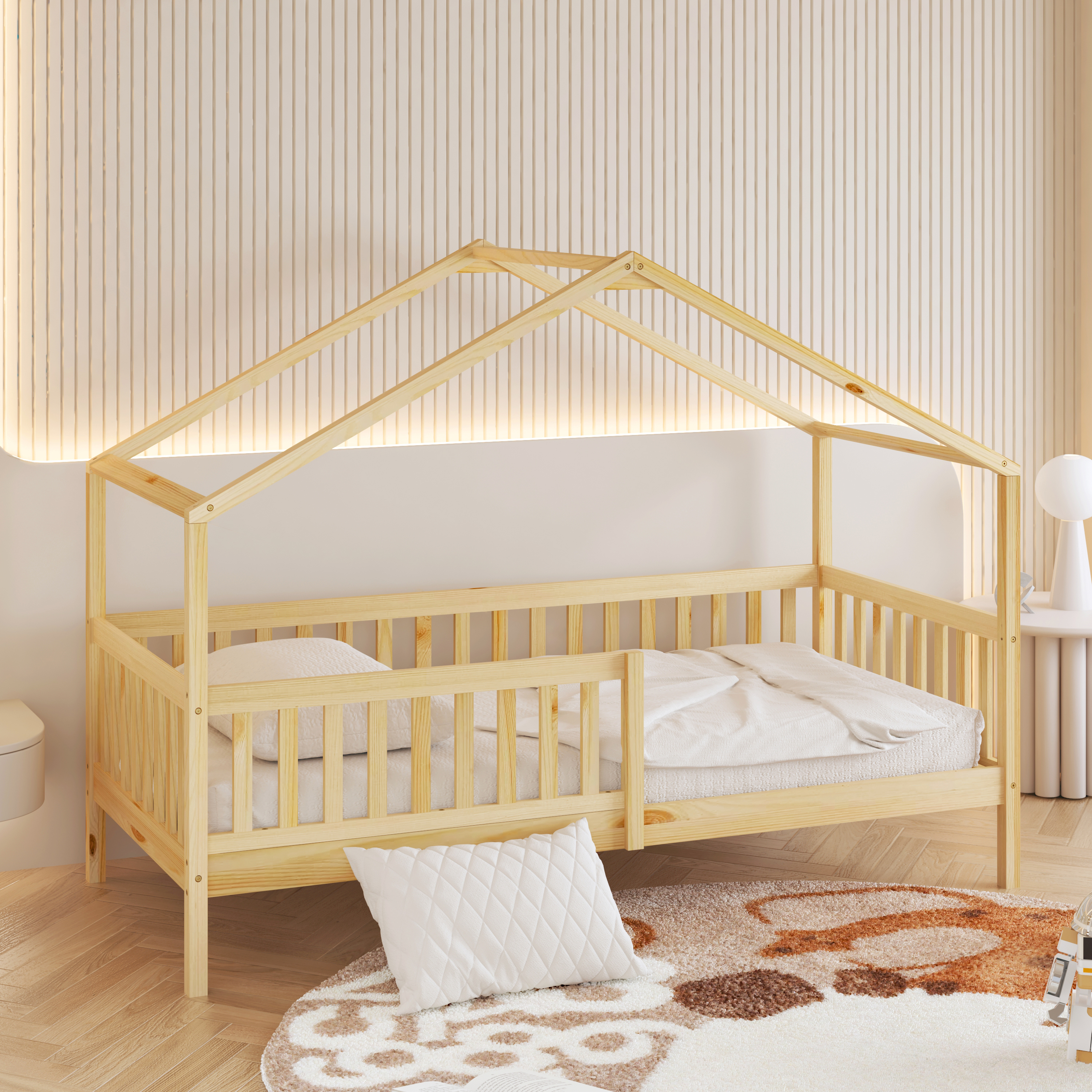Sunny Kae House Bed with Guardrail Natural – Without Mattress-8720365068881 Sunny Kae House Bed with Guardrail Natural – Without Mattress