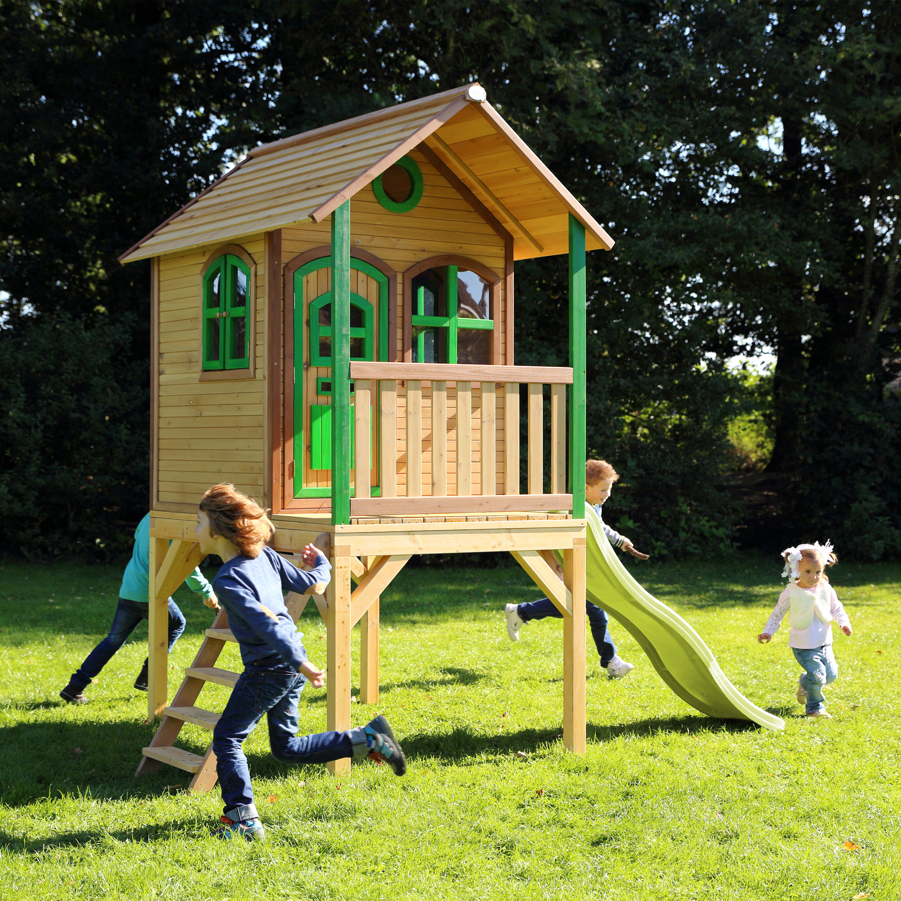 AXI Laura Playhouse Brown/Green - Lime Green Slide