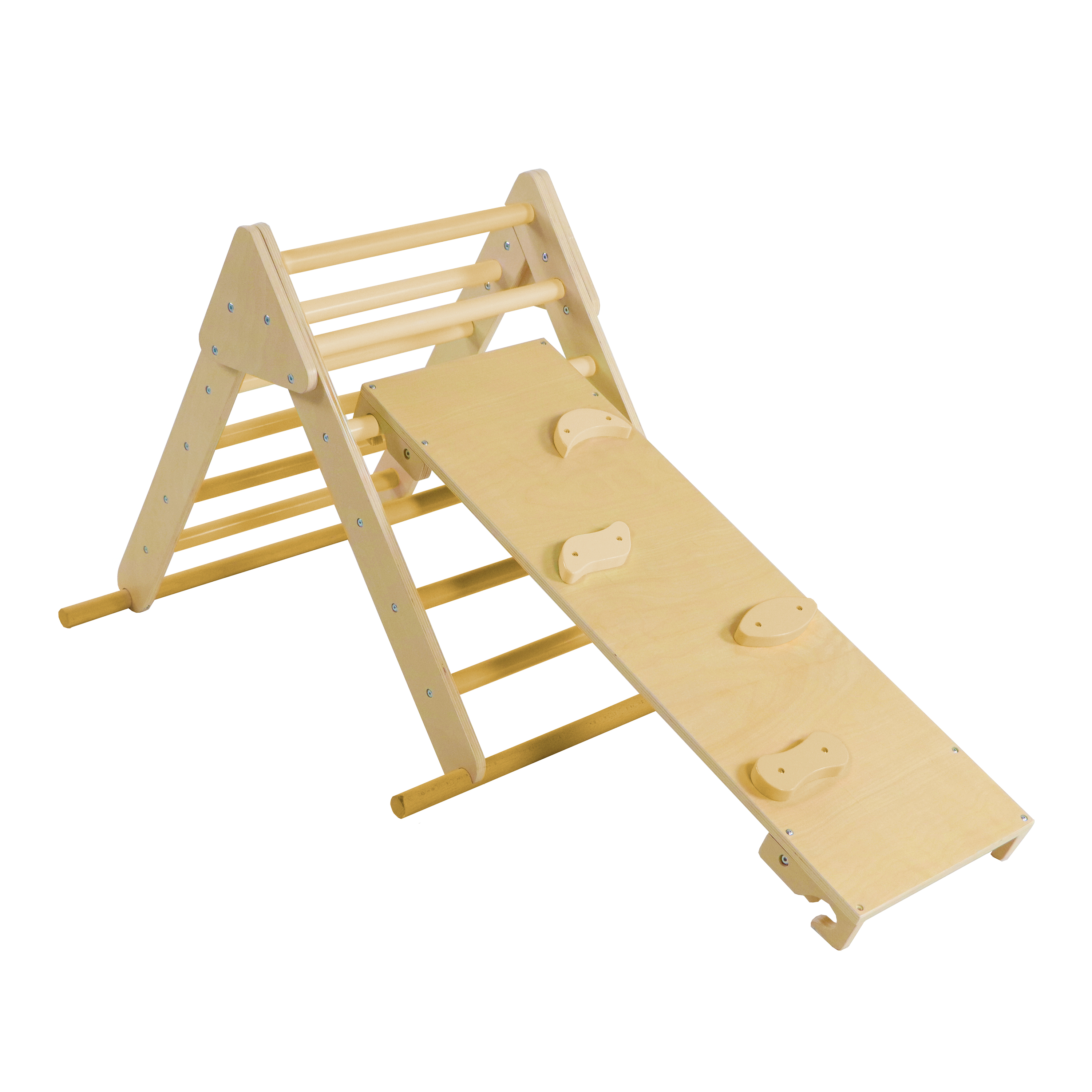 Sunny Charlie 3-in-1 Wooden Climbing Triangle with Climbing Wall and Rocker - Natural